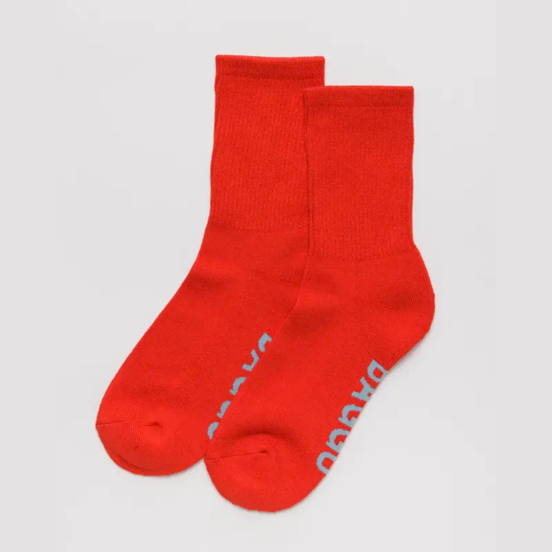 BAGGU Red Ribbed Crew Socks for Men & Women - Comfortable Cotton Casual Socks for Everyday Wear, Work, and Sports