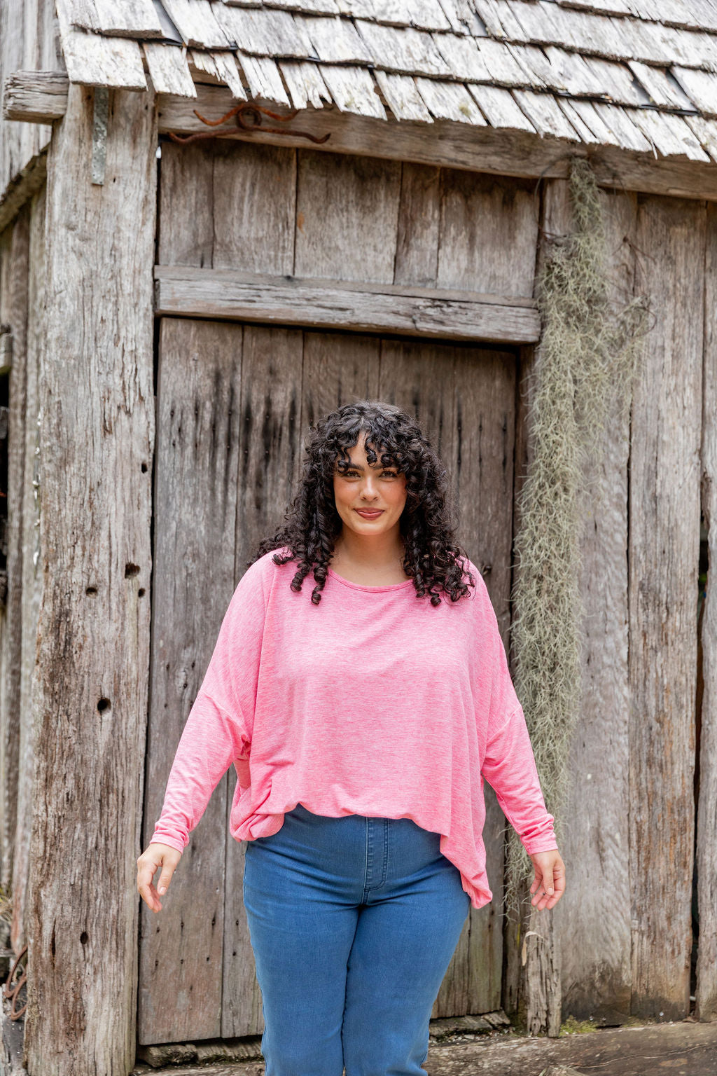 Women's Harlow Knit Top in Pink Marl - Soft Casual Sweater for Everyday Wear & Layering
