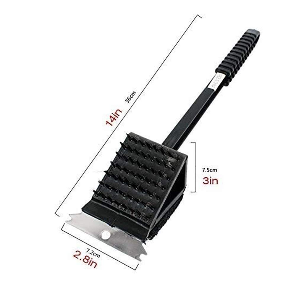 3-in-1 Stainless Steel BBQ Grill Brush with Copper Bristles & Scraper - Long Handle Barbecue Grill Cleaner for Gas, Charcoal & Electric Grills - Perfect for Backyard Cookouts, Camping & Outdoor Cooking