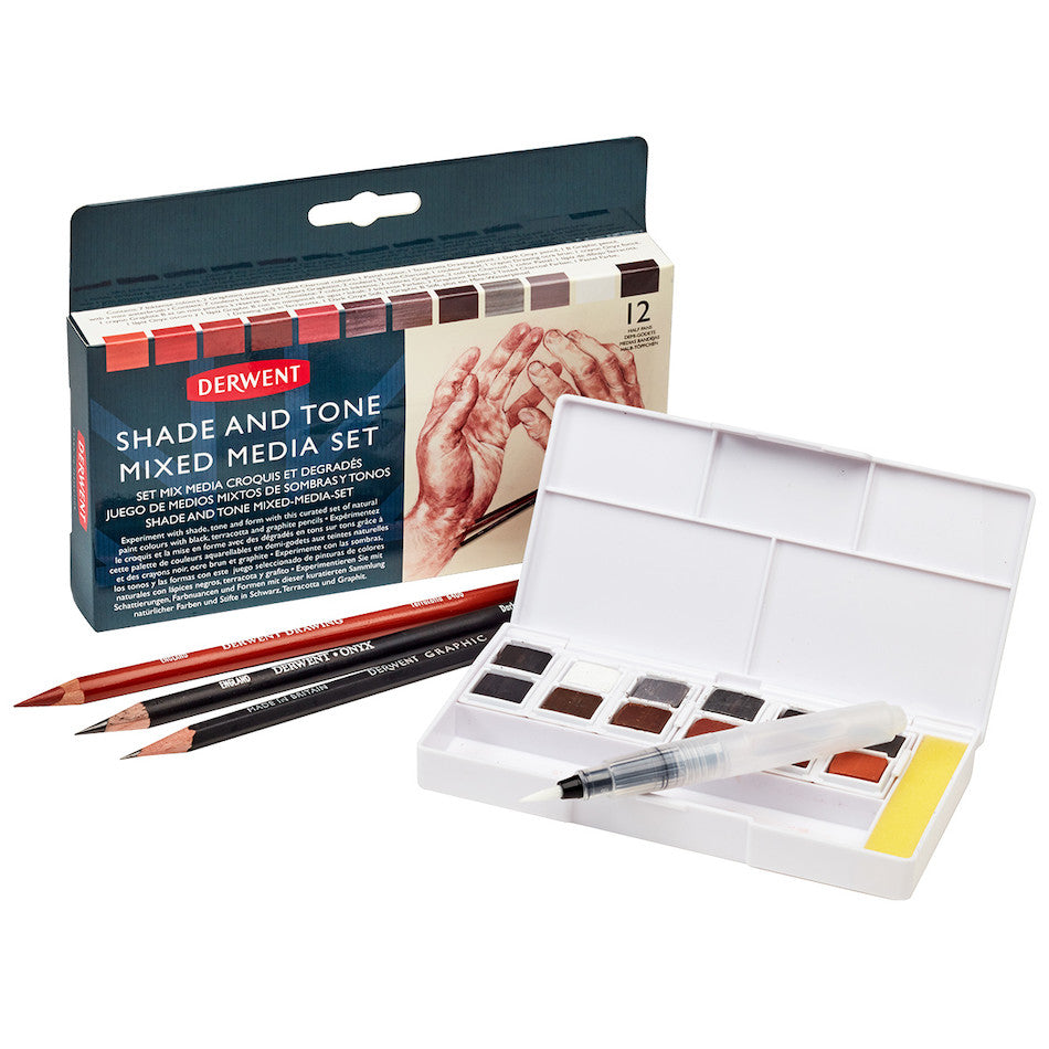 Derwent Shade & Tone Watercolor Paint Pan Set - 12 Vibrant Colors for Artists & Beginners - Perfect for Sketching, Painting & Mixed Media Art Projects