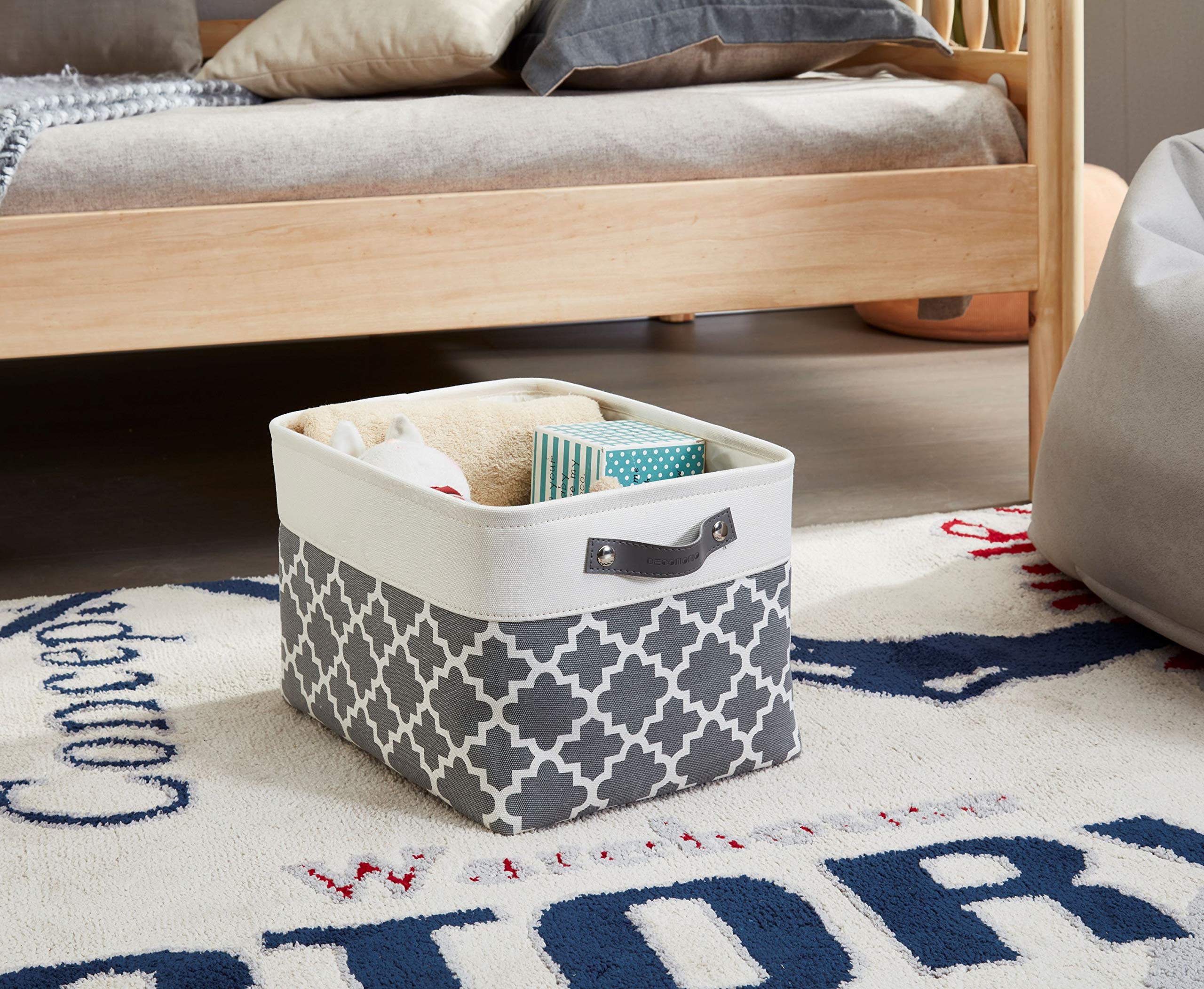 DECOMOMO Grey Fabric Storage Bins - Large 3 Pack Storage Baskets for Shelves, Linen Closet, Toy & Nursery Organization | Space-Saving Home & Office Storage Solutions