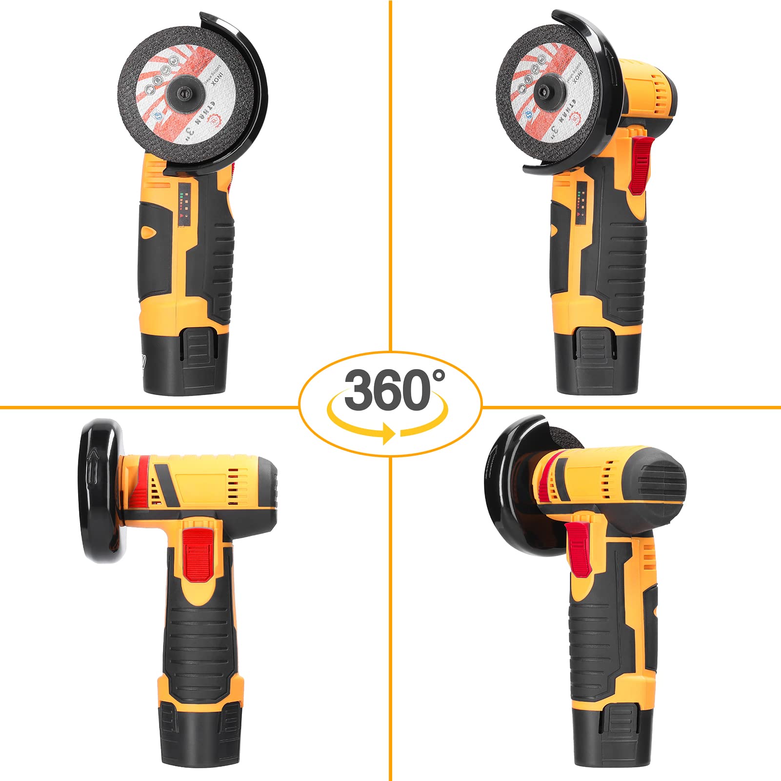 **Geevorks 19500RPM Electric Angle Grinder - Mini Handheld Cutting & Polishing Tool for Tile, Wood, Stone, Steel - Includes 2 Cutting Discs & 2PCS 1200mAh Batteries (Yellow) - Perfect for DIY, Construction, and Metalworking Projects**