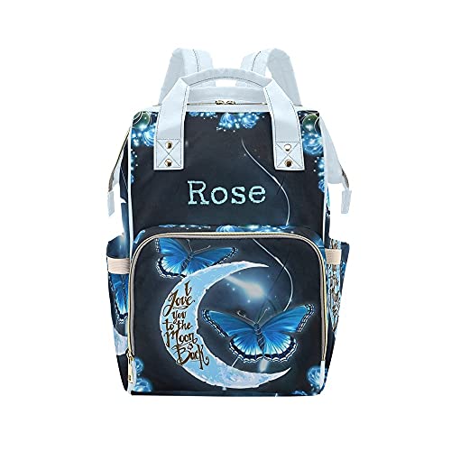 Custom Personalized I Love You to The Moon and Back Diaper Backpack - Monogrammed Mommy Nursing Bag with Name - Large Baby Nappy Organizer for Travel, Daycare & Outings - Perfect Gift for New Moms
