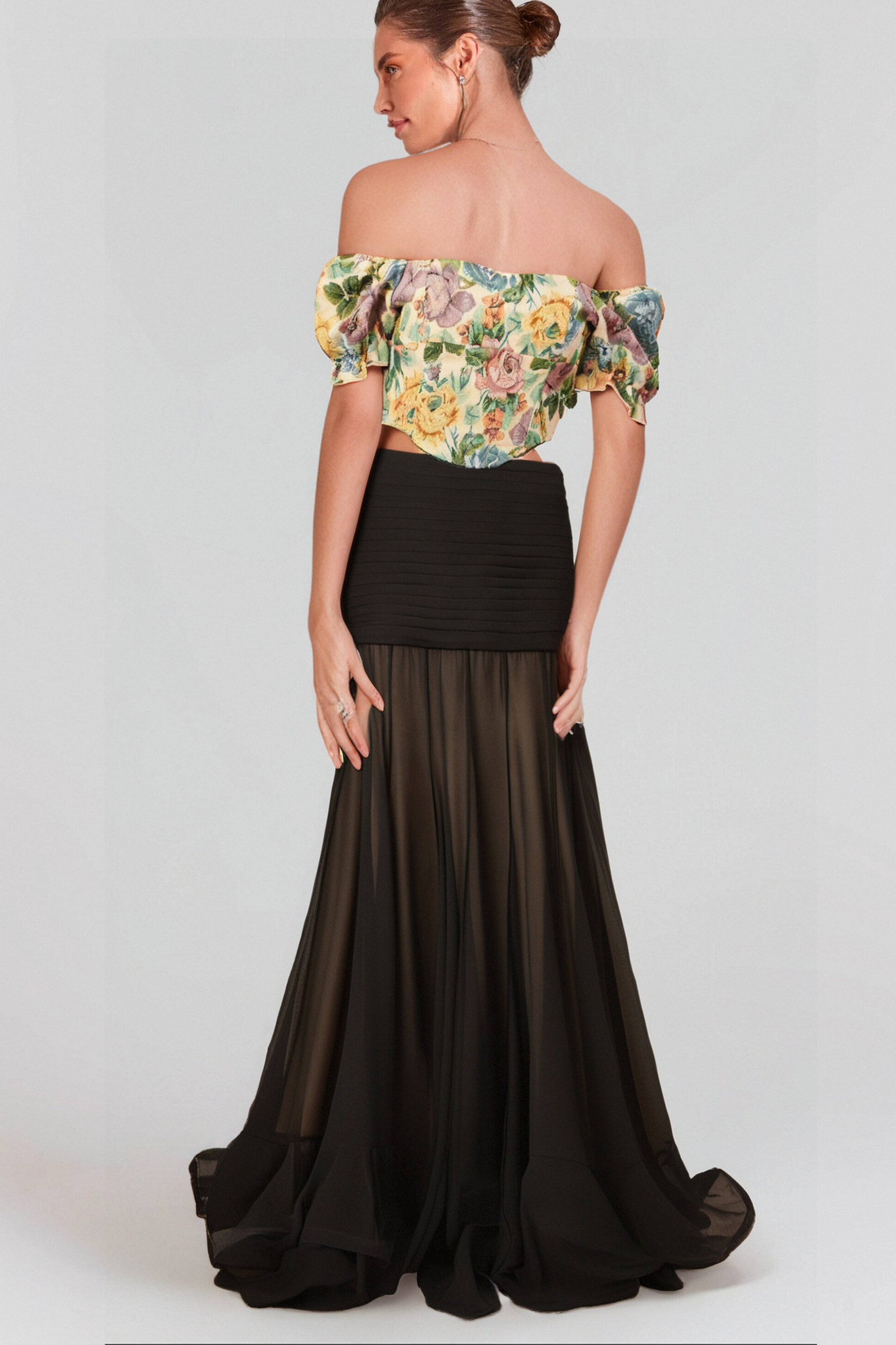 Constance Floral Print Jacquard Cropped Top - Women's Fashion Blouse for Spring & Summer, Perfect for Dates, Parties, and Casual Outings