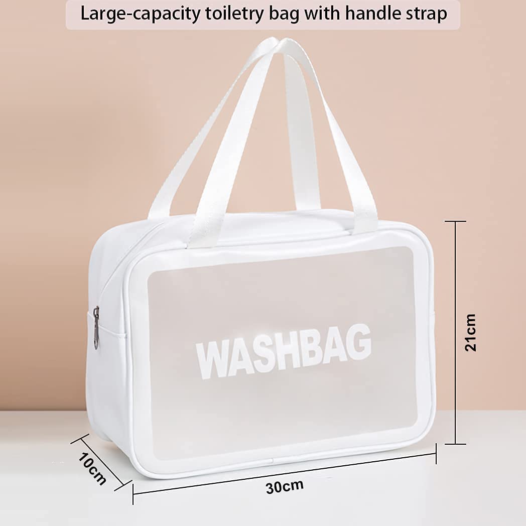 **Paczo Clear PVC Waterproof Toiletry Bag for Travel - Large Zippered Cosmetic Makeup Organizer for Women & Men - Perfect for Gym, Vacation & Daily Use (White)**