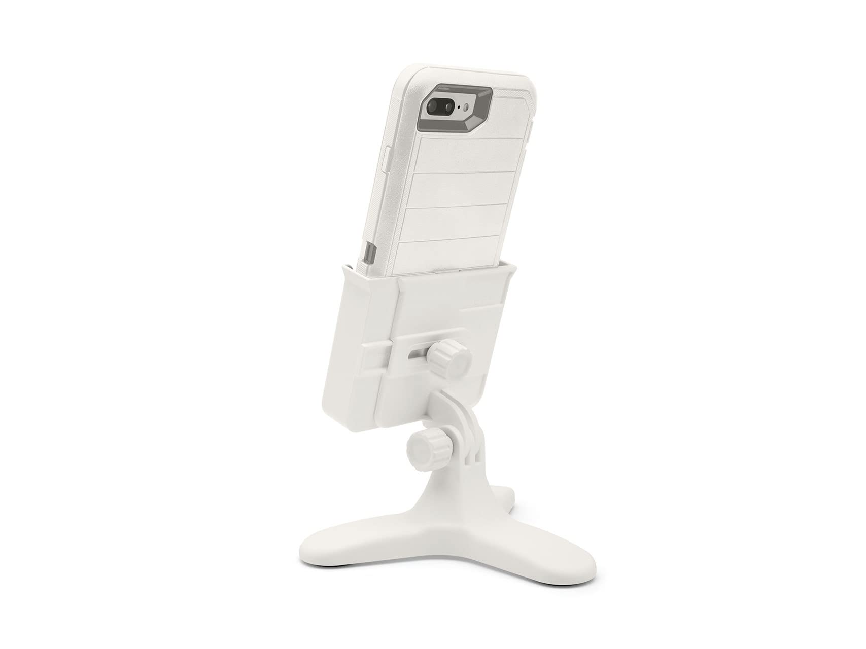 WeatherTech DeskFone XL White - Adjustable Universal Phone Stand for Desk, Table, Counter - Tripod Design Phone Holder for iPhone & Smartphones - Orange Metal Knobs - Perfect for Office, Home & Video Calls