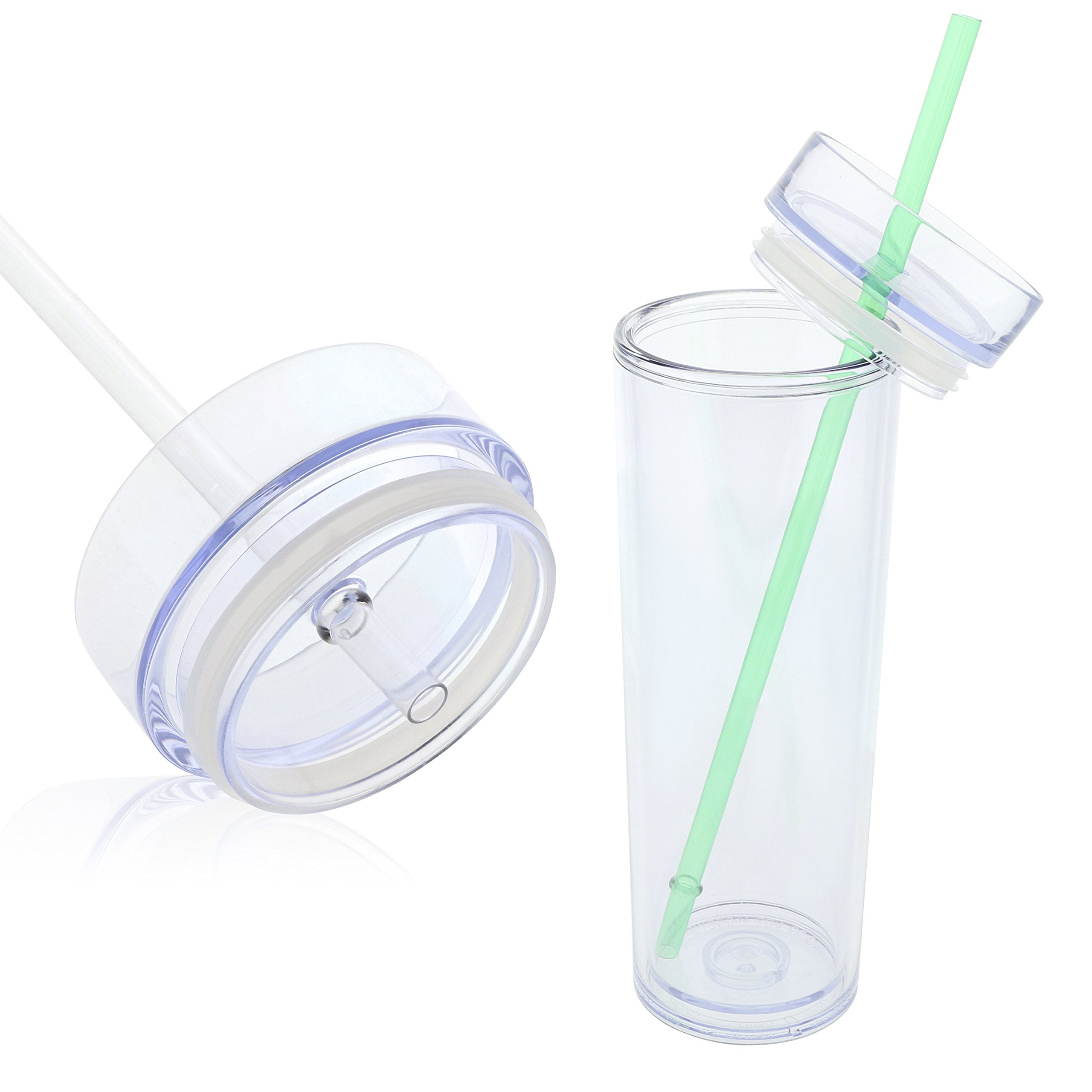 16oz Double Wall Insulated Acrylic Tumbler with Straw & Lid - Leakproof Slim Design, Hot & Cold Drink Cup for 12+ Hours - Perfect for Coffee, Smoothies, Gym, Office & Travel (Pink)
