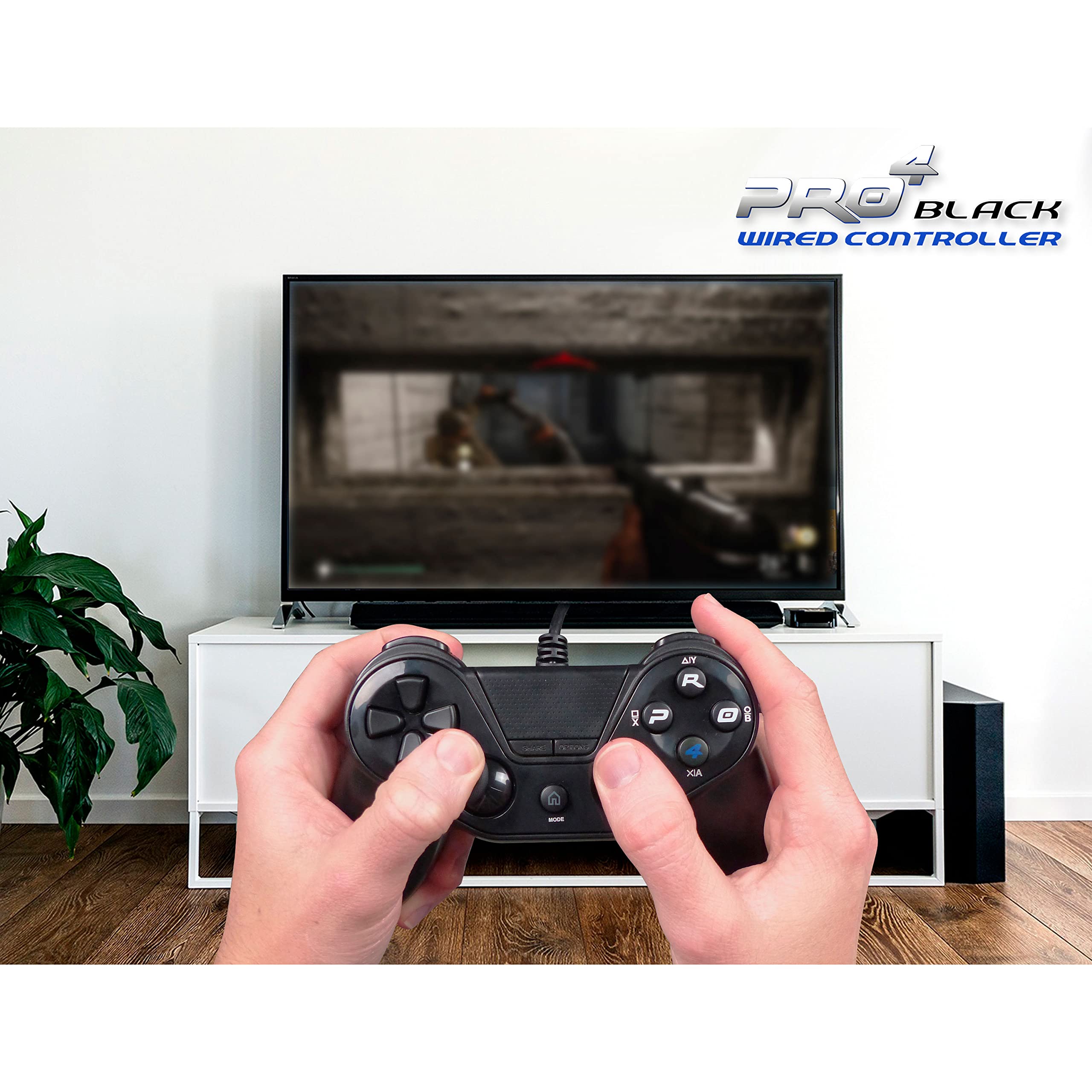 Subsonic Pro4 Wired Gaming Controller for PlayStation 4, PS4 Slim, PS4 Pro, PlayStation 3, PS3 Slim - Black | Compatible with PS4 & PS3 Games | Perfect for FPS, Racing & Fighting Games