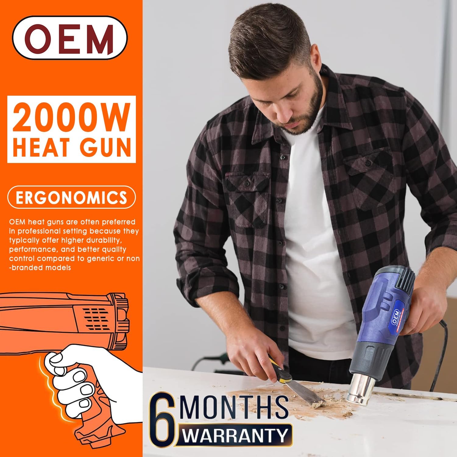 2000W Professional Heat Gun with Dual Temperature & Air Flow Modes, 4 Nozzles & Table Stand - Perfect for Crafts, Shrink Wrapping, Paint Stripping & DIY Projects