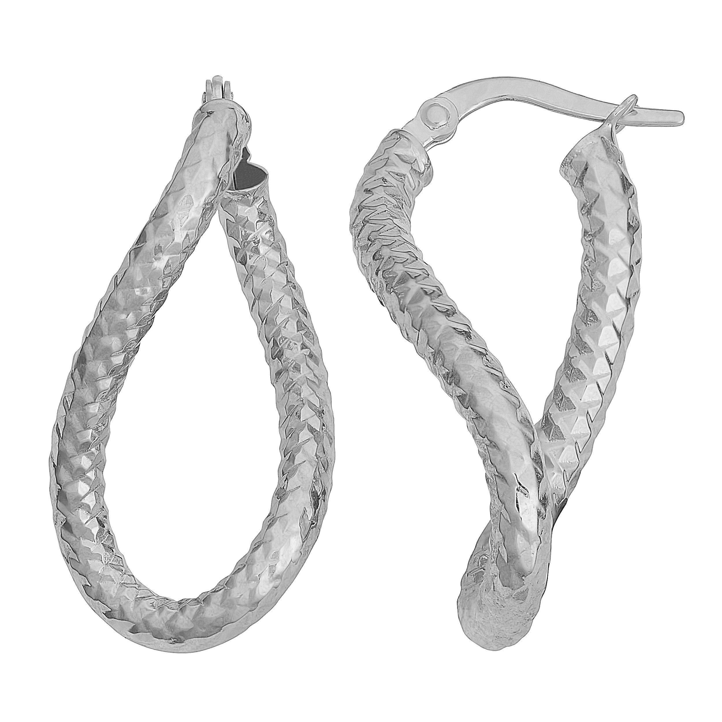14K Gold 3mm Bold Diamond-Cut Twist Oval Hoop Earrings for Women - Yellow Gold & White Gold Options - Perfect for Parties, Weddings & Everyday Wear