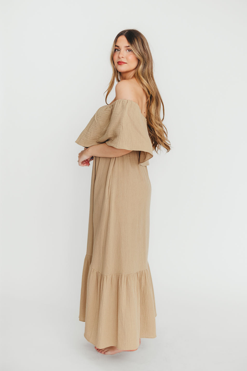 Josie 100% Cotton Maternity Maxi Dress in Khaki - Bump & Nursing Friendly for Pregnancy & Breastfeeding | Perfect for Casual Outings, Baby Showers & Nursing Comfort