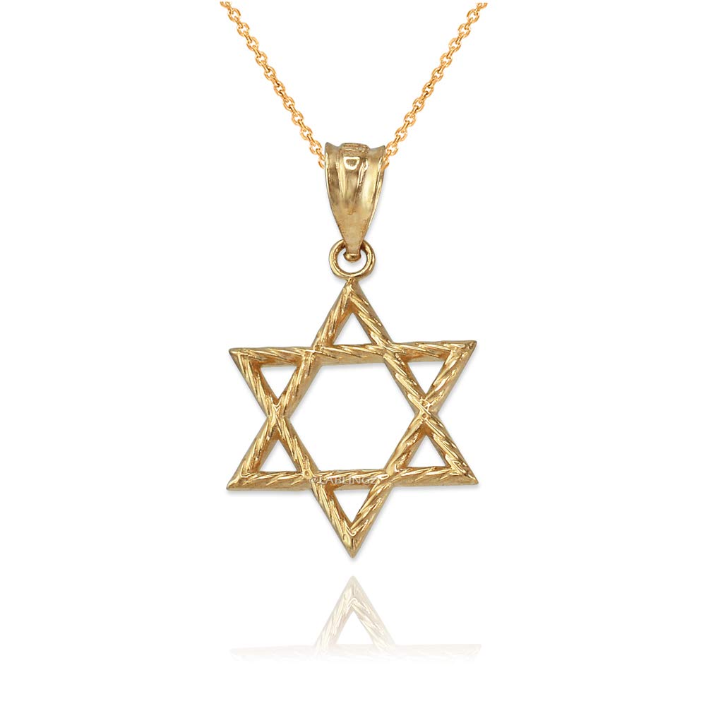 14K Yellow Gold Star of David Charm Necklace - Jewish Jewelry for Women & Men - Perfect for Hanukkah, Bar Mitzvah & Religious Gifts