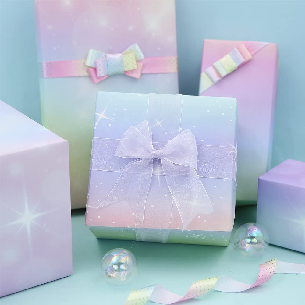 Gradient Color Wrapping Paper - White Kraft Gift Wrap with Rainbow Star Sky Design | 4 Folded Sheets 28x20 Inch | Perfect for Christmas, Birthday, Anniversary & Women's Gifts | Ideal for Wedding, Party & Special Occasion Gift Wrapping