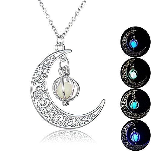 Halloween Ghost Hollow Moon Necklace - Glow in the Dark Pendant with Love Birdcage & Luminous Beads | Short Gothic Jewelry for Women | Perfect for Halloween Costumes, Party Decor & Spooky Gift Ideas