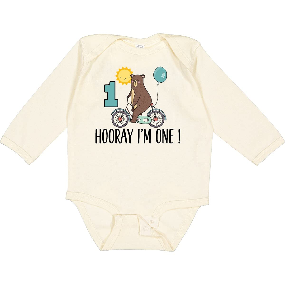 Inktastic 1st Birthday Bear on Bicycle - Adorable 1 Year Old Baby Long Sleeve Bodysuit - Perfect for Birthday Photos, Baby Showers & First Birthday Party Outfits