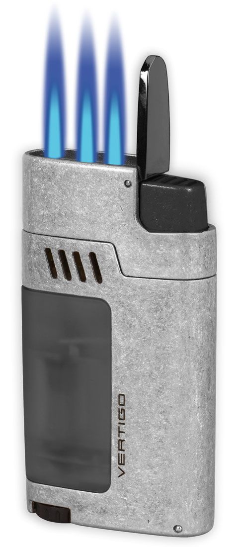 Vertigo Gauntlet Triple Jet Flame Torch Lighter - Silver | Windproof Butane Lighter for Cigars, Candles & Outdoor Use