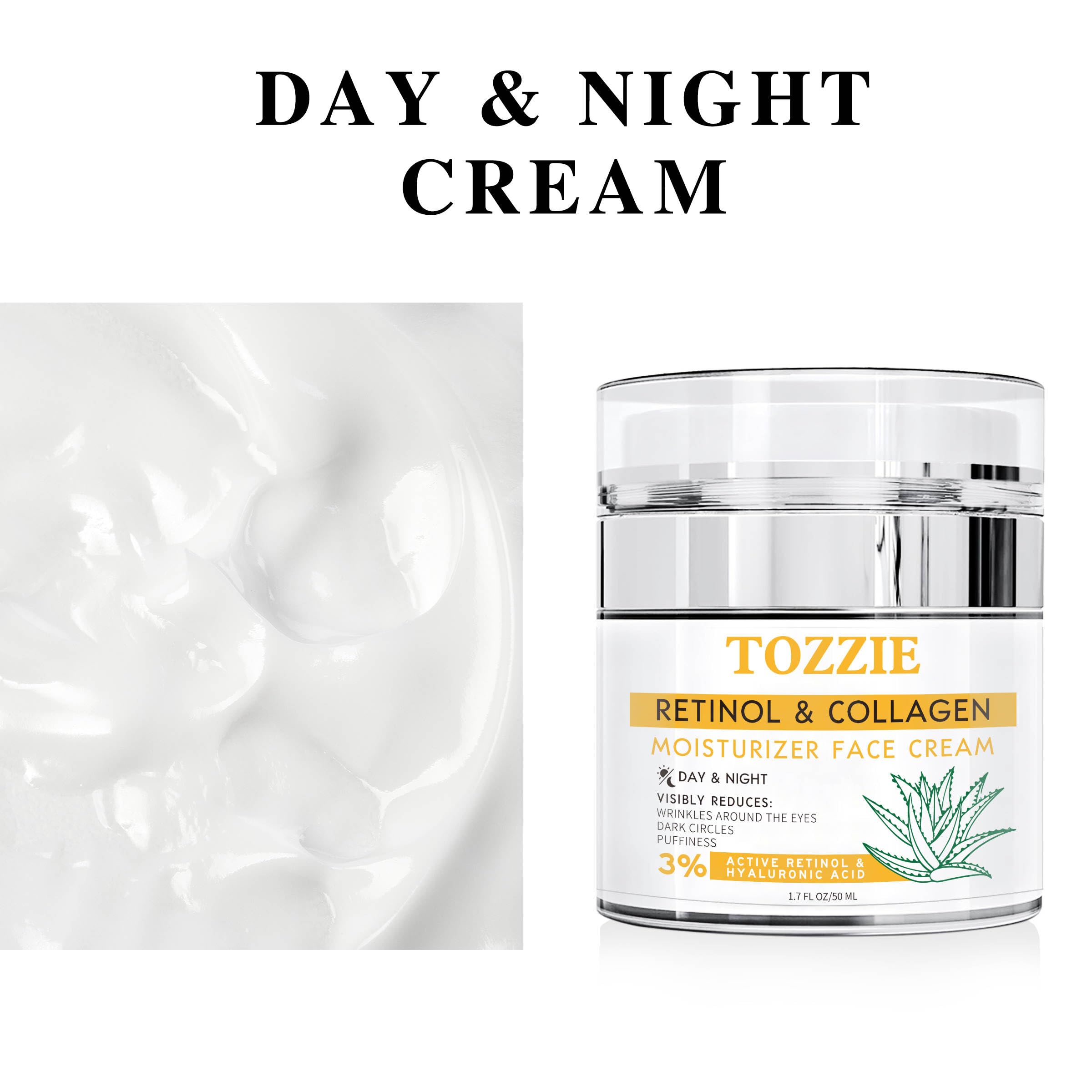 Retinol & Collagen Moisturizer Cream for Face & Neck - Anti Aging Formula with Hyaluronic Acid, Vitamin C & E - 1.7 fl oz - Hydrating & Firming for Younger Looking Skin - Perfect for Night Routine & Daily Skincare