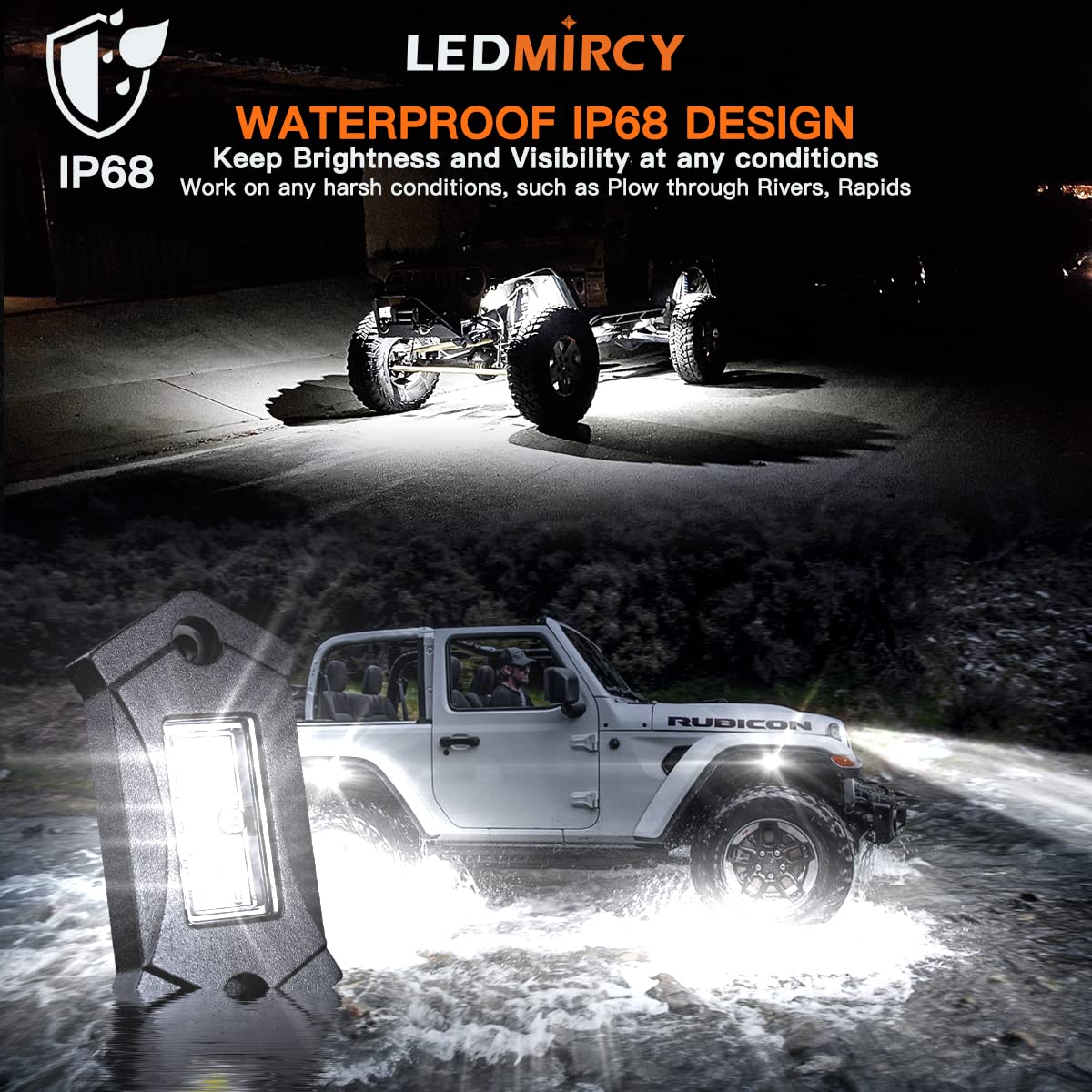 R3 12PCS White LED Rock Lights Kit with Switch & Wire Harness - Waterproof Shockproof Underglow Lights for ATV UTV SUV Off-Road RZR Trucks - High Power Pure White Trail Rig & Underbody Lighting for Night Off-Roading, Car Shows & Custom Vehicle Styling