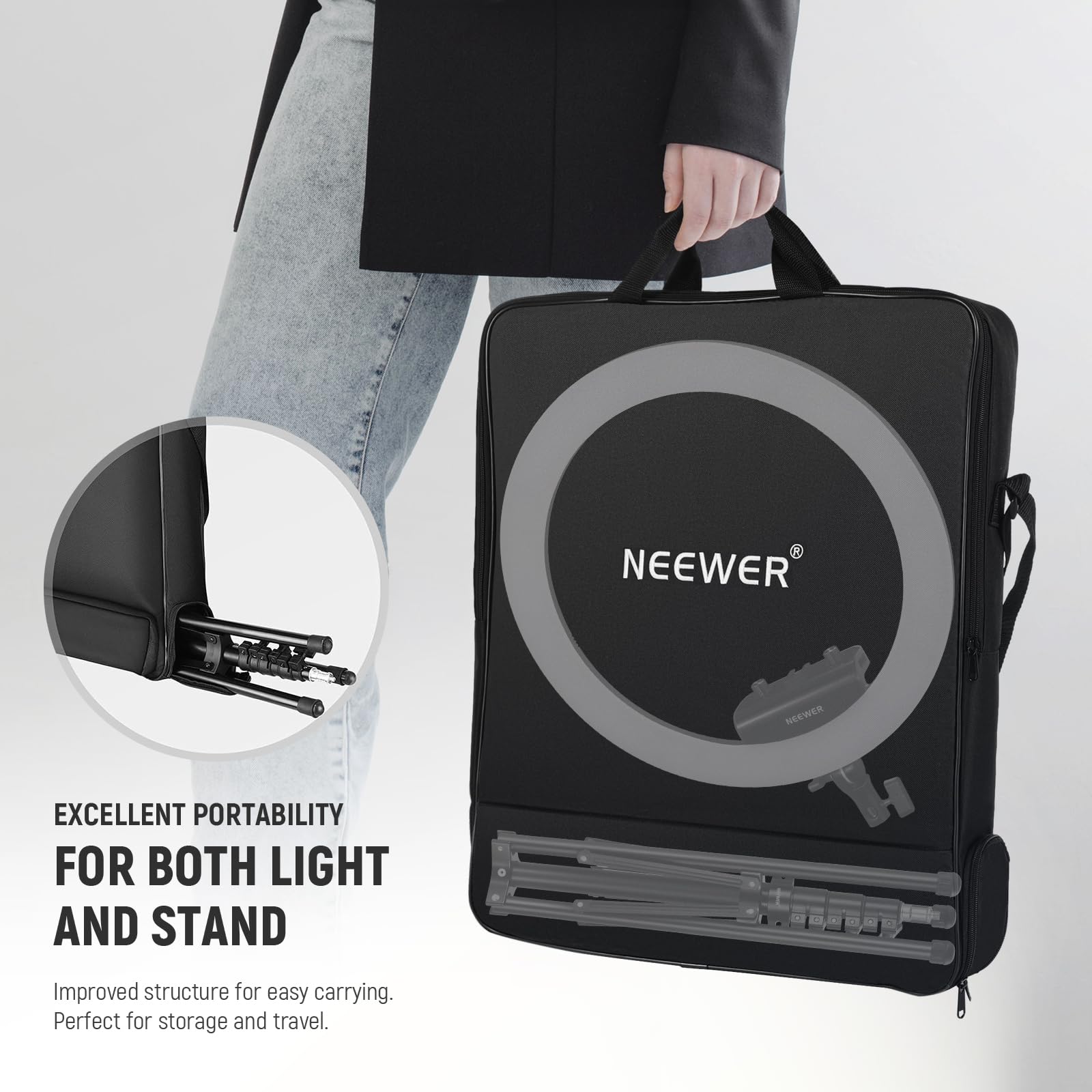 **NEEWER 18-inch Professional Ring Light with Stand & Phone Holder - 45W Ultra Thin LED, 2900K-7000K Adjustable Color Temperature, TLCI98, Remote & App Control - Perfect for Makeup, Live Streaming, TikTok, YouTube (RP18B Pro, Black)**    **Usage Scenarios:** Ideal for makeup artists, content creators, vloggers, live streamers, TikTok videos, YouTube filming, and professional photography.