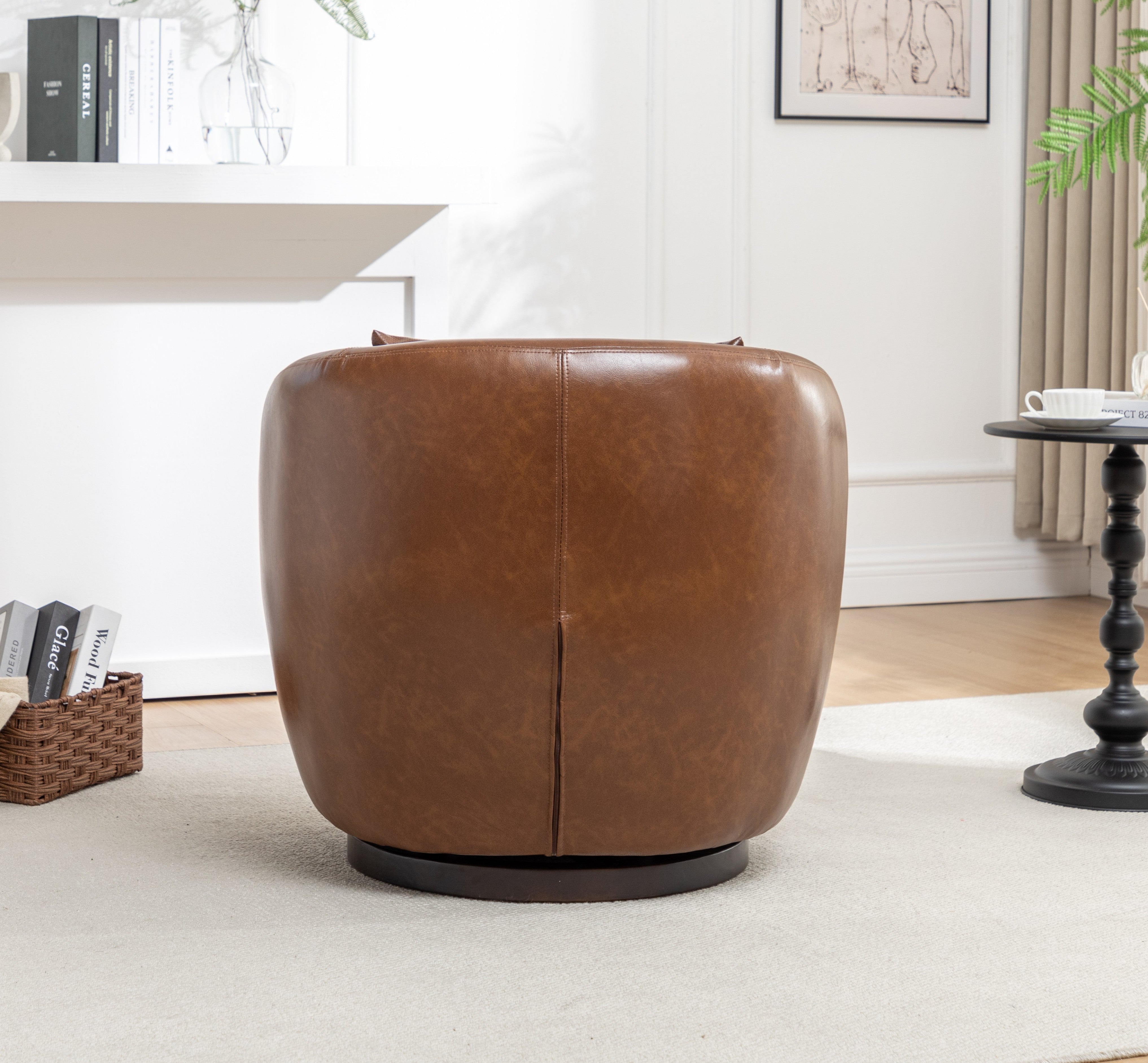 Roundhill Furniture Orenza Modern Faux Leather Swivel Barrel Accent Club Chair - Stylish Living Room Seating for Home Office & Lounge Areas