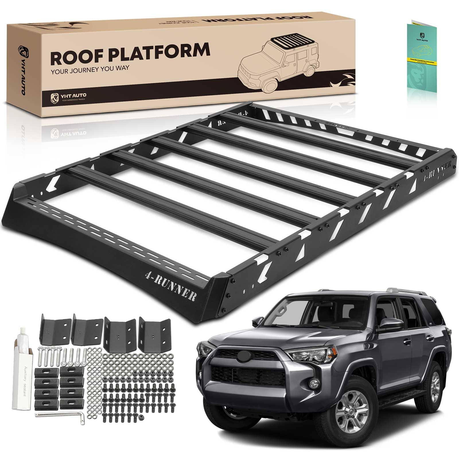 YHTAUTO 165 Lbs Aluminum Alloy Car Roof Rack Cargo Carrier - Compatible with Toyota 4Runner 2010-2024 (5th Gen) - Heavy Duty Luggage Rack for Rooftop Tent, Kayak, Bike, Snowboard, Ski & Canoe - Perfect for Camping, Road Trips & Outdoor Adventures