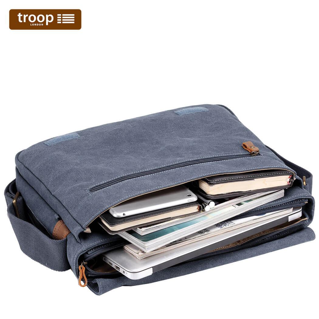 TRP0240 Troop London Classic Canvas Laptop Messenger Bag 16.5 Inch - Stylish Work & College Commuter Bag for Men & Women
