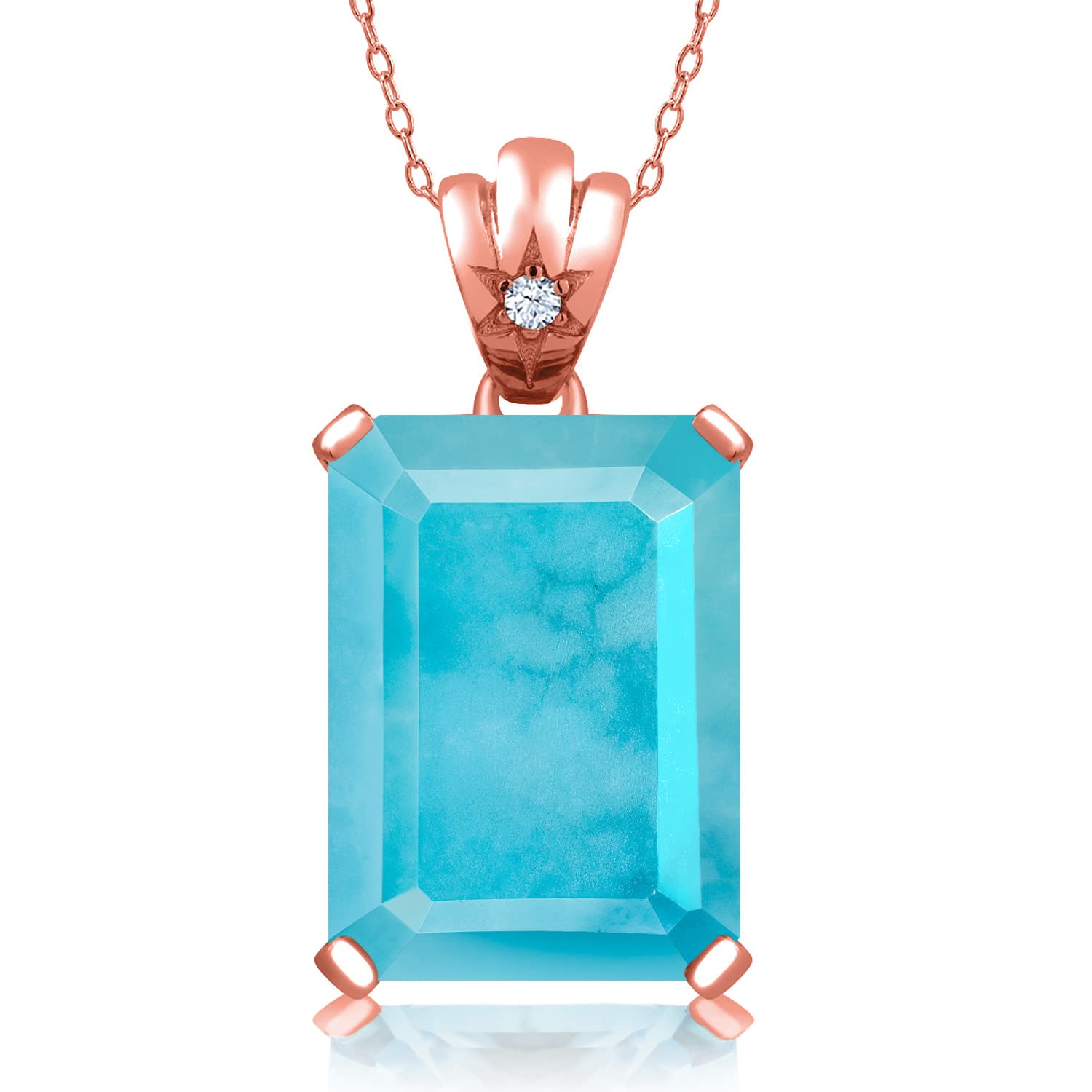 18K Rose Gold Plated Silver Emerald Cut Birthstone Pendant Necklace - 18X13MM Gemstone Center with 1.8MM Round Accents | Elegant Jewelry Gift for Women, Mom, Wife | Perfect for Birthdays, Anniversaries & Special Occasions | Includes 18 Inch Chain