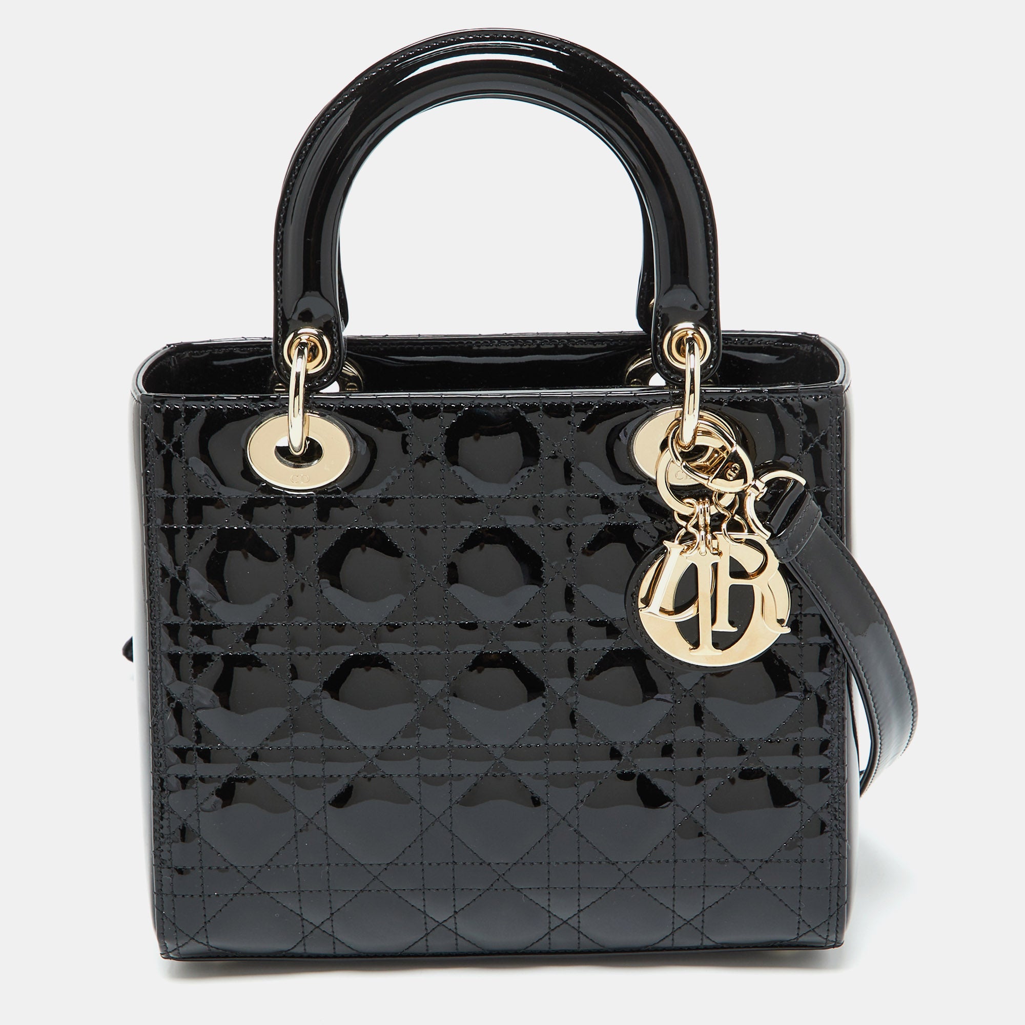 Black Cannage Patent Leather Medium Tote Bag for Women - Elegant & Stylish Handbag for Work, Travel, and Everyday Use
