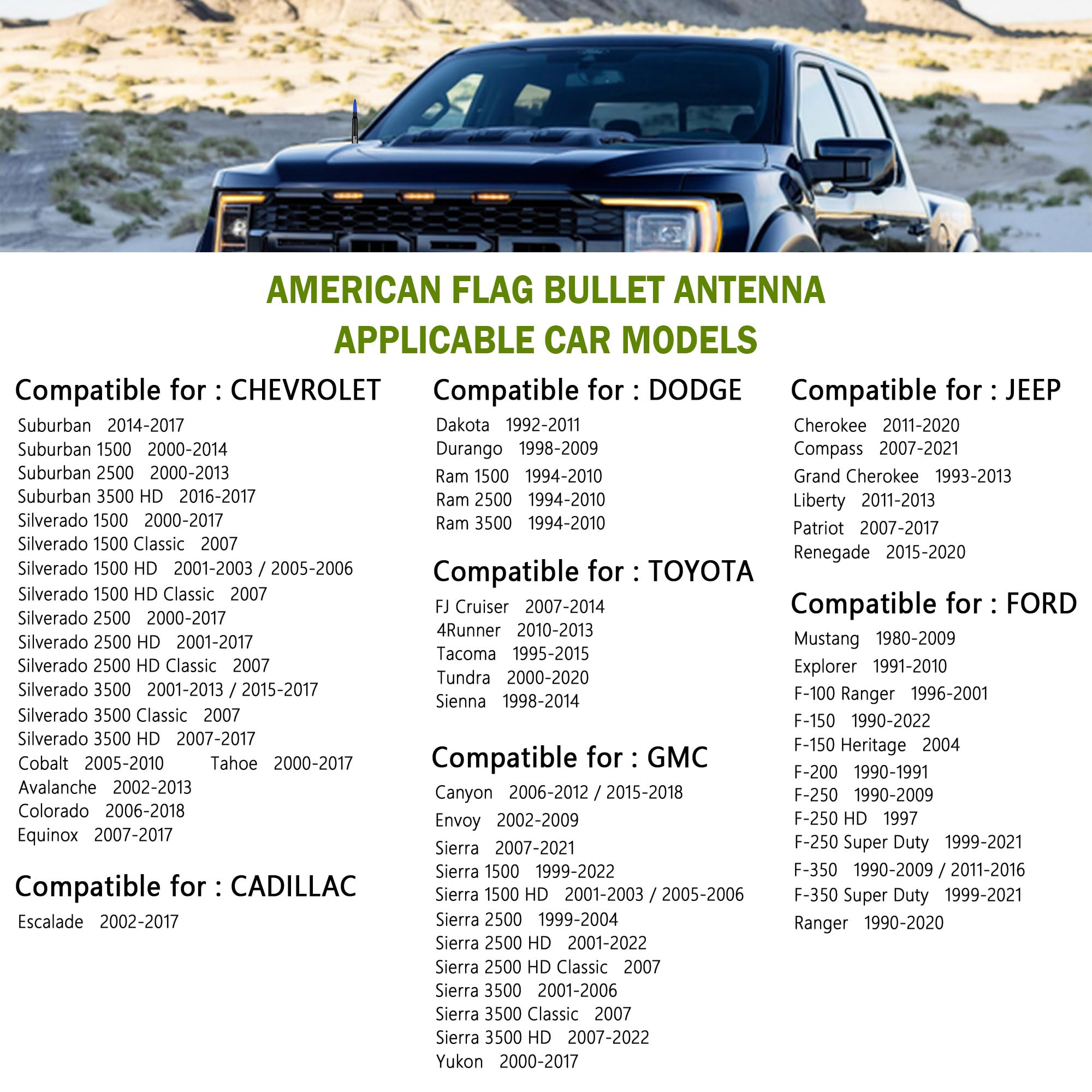 American Flag Car Bullet Antenna - New Upgrade Flag Design for Truck, SUV & Most Vehicles | Durable Exterior Decoration Accessory & Replacement Antenna (Blue) | Perfect for Patriotic Drivers, Road Trips & Car Shows