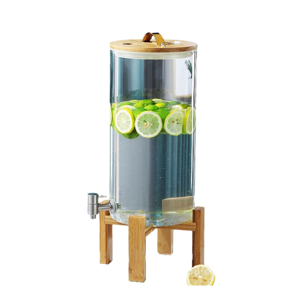 NADYE Beverage Dispenser with Wooden Stand - Hot & Cold Drink Dispenser with Spigot - Water Container for Home, Office, or Party Use - Perfect for Lemonade, Iced Tea, and Punch at Events