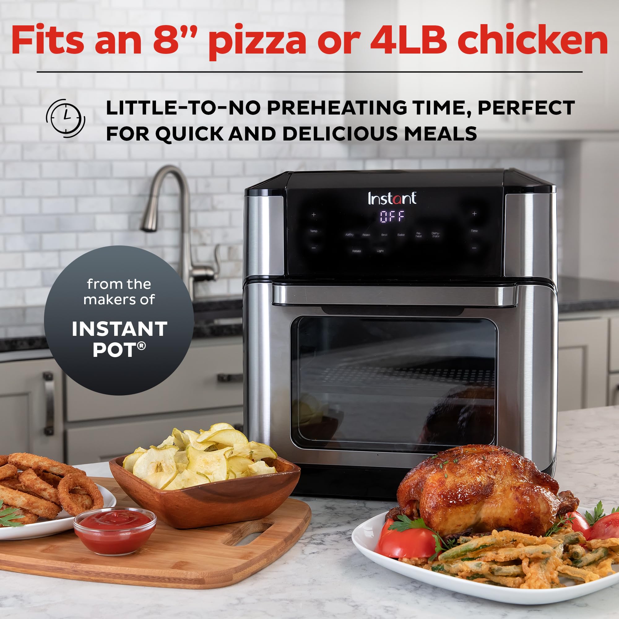 Instant Pot Vortex Plus 10QT Air Fryer Toaster Oven - 7-in-1 Multi-Function Appliance with EvenCrisp Technology for Crisping, Broiling, Baking, Roasting, Dehydrating, Reheating & Rotisserie | Includes 100+ In-App Recipes | Stainless Steel Design | Perfect for Healthy Cooking, Meal Prep & Family Dinners