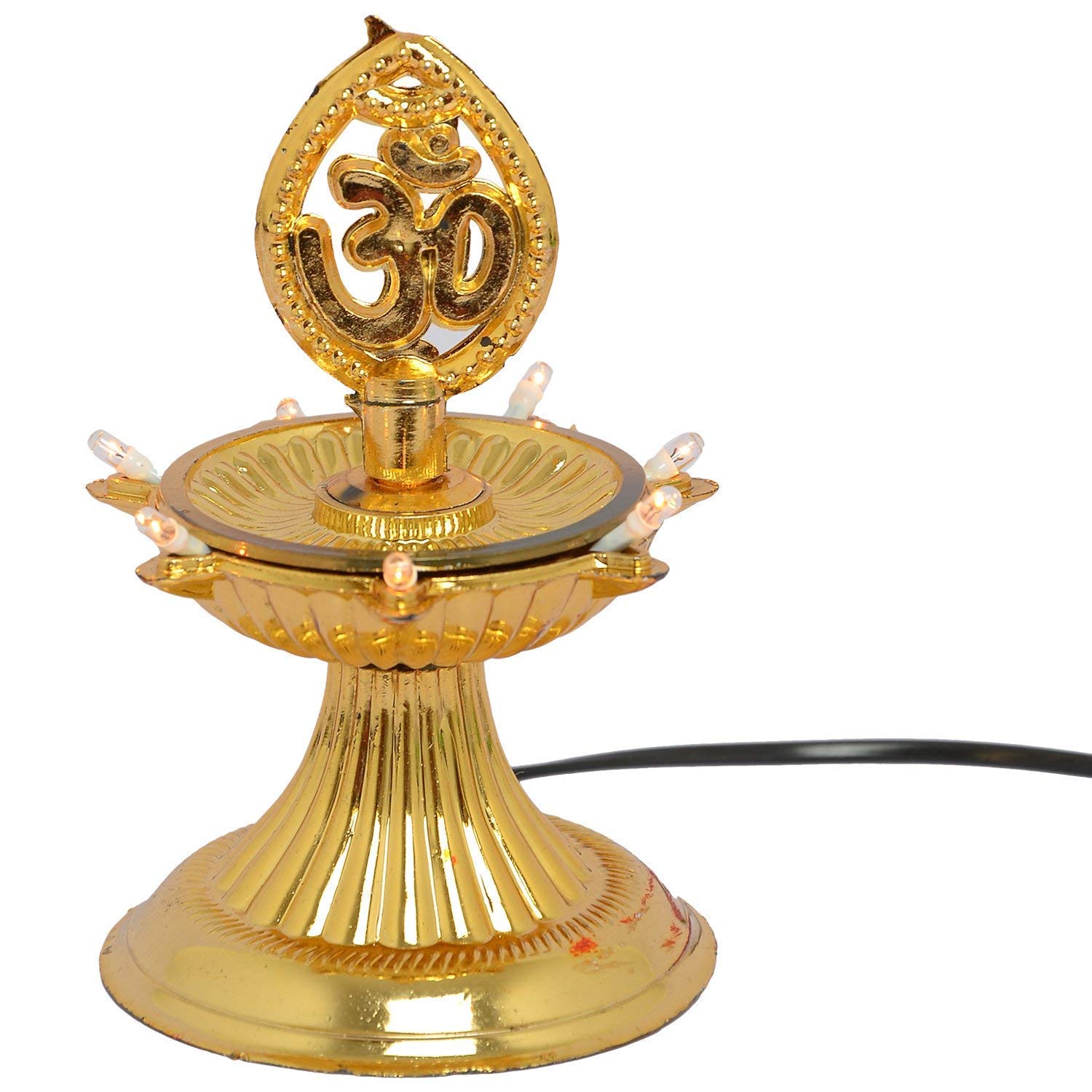 Maurya Electric Diya Lamp with OM Symbol (7 Rays) - Gold Plastic LED Light for Hindu Puja, Home Temple Decor & Festival Decorations
