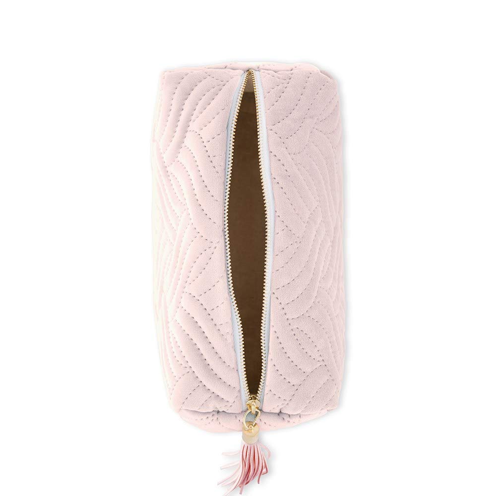 Personalized Velvet Quilted Makeup Bag for Women - Small Blush Pink Wedding Gift, Bridesmaid Proposal, Travel Cosmetic Pouch for Bachelorette Party & Honeymoon