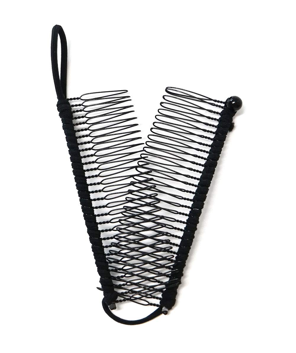 GETAGOTA Adjustable Banana Hair Clip Comb - Double Combs Stretch Ponytail Holder for Women & Girls - Thick Curly Hair Grip Styling Tool - Classic Clincher Hair Accessory (Black) - Perfect for Workouts, Office & Everyday Hairstyles