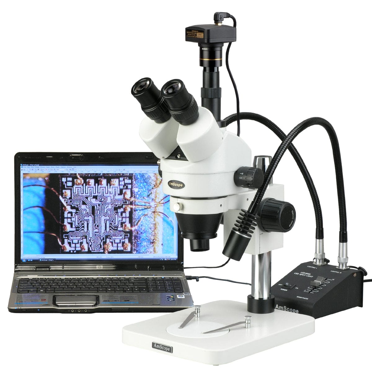 Amscope SM 1TSW2 L6W 3.5X-225X Trinocular Stereo Zoom Microscope with Adjustable Gooseneck LED Illumination - Perfect for Jewelry Inspection, PCB Repair, Coin Collecting & Scientific Research