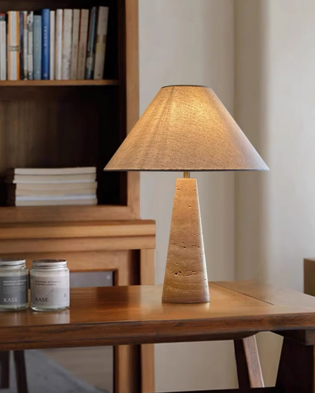 Butler Travertine Table Lamp - Modern Natural Stone Lamp for Living Room, Bedroom & Office - Elegant Home Decor Lighting for Ambient & Task Use