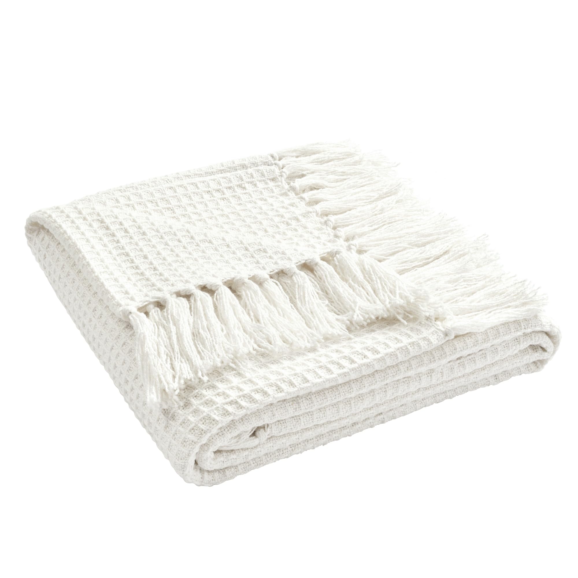 Lush Decor Waffle Cotton Knit Throw Blanket - Soft White Single Size 50