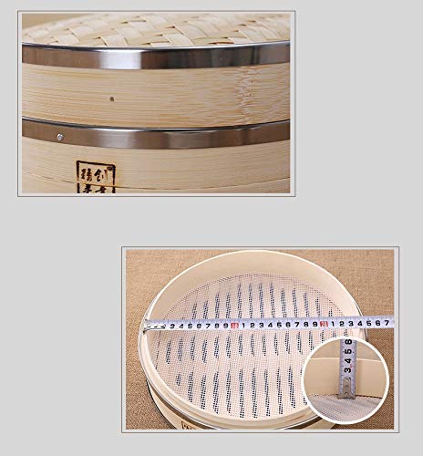 2 Tier Bamboo Steamer Basket 10 Inch - Asian Cooking Essential for Dumplings, Buns, Vegetables & Fish - Natural Bamboo Rice Steamer with Lid - Perfect for Dim Sum, Sushi, Healthy Meals & Meal Prep
