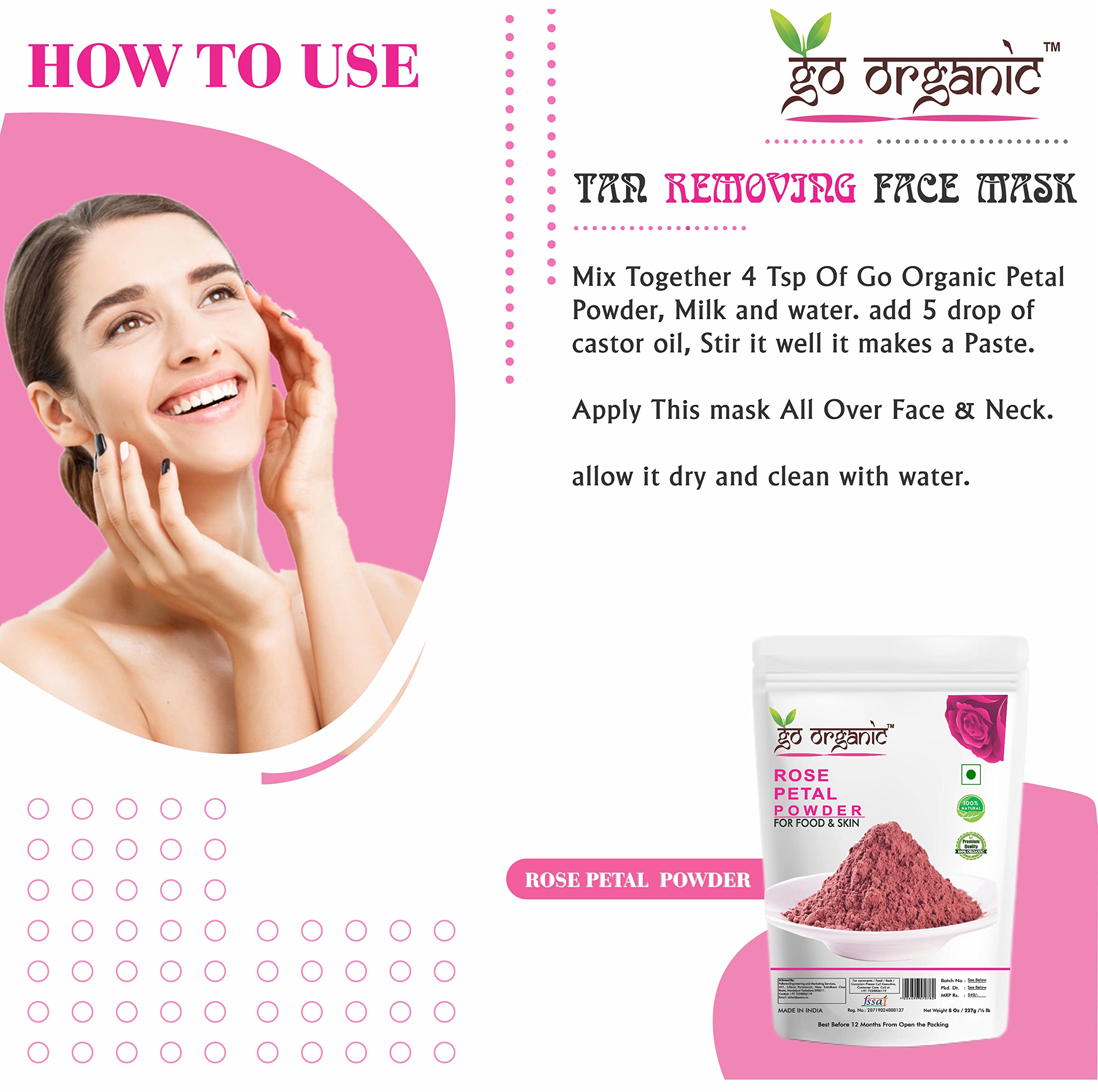 Organic Rose Petal Powder for Skin Care & Culinary Use - Premium Export Quality (8oz) - Perfect for DIY Beauty Masks, Baking, and Herbal Teas