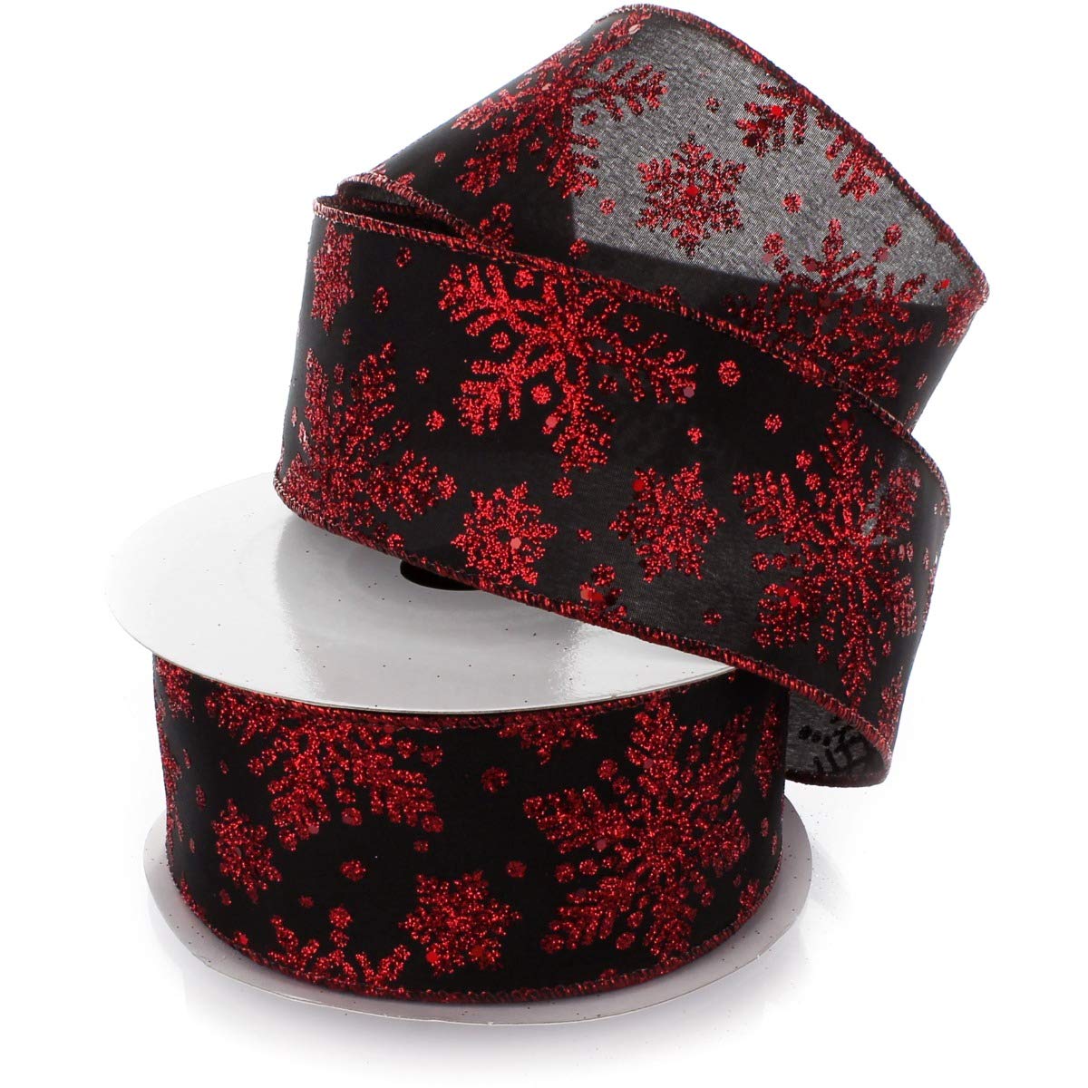 Glitter Snowflakes Satin Wired Ribbon 2.5