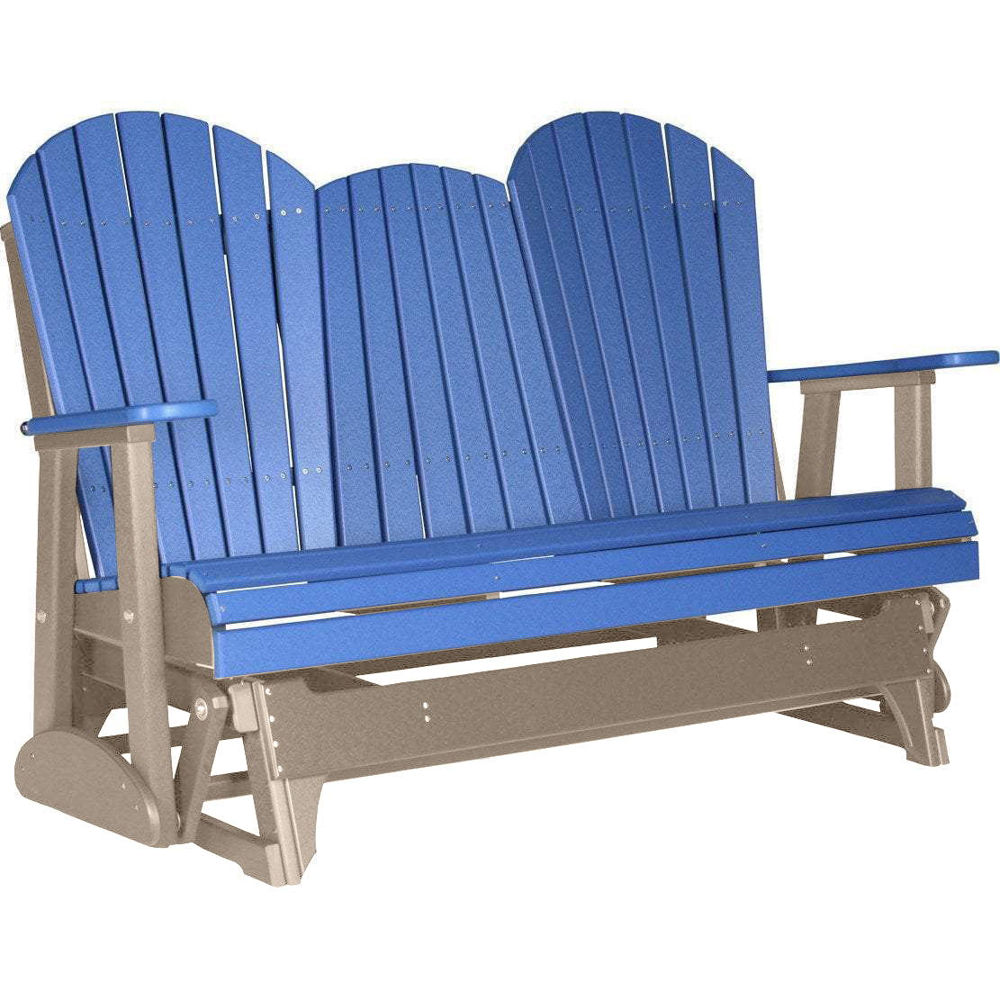 LuxCraft Blue 5 ft. Recycled Plastic Adirondack Outdoor Glider Chair with Cup Holder - Weather-Resistant Patio Furniture for Garden, Deck, and Poolside Relaxation