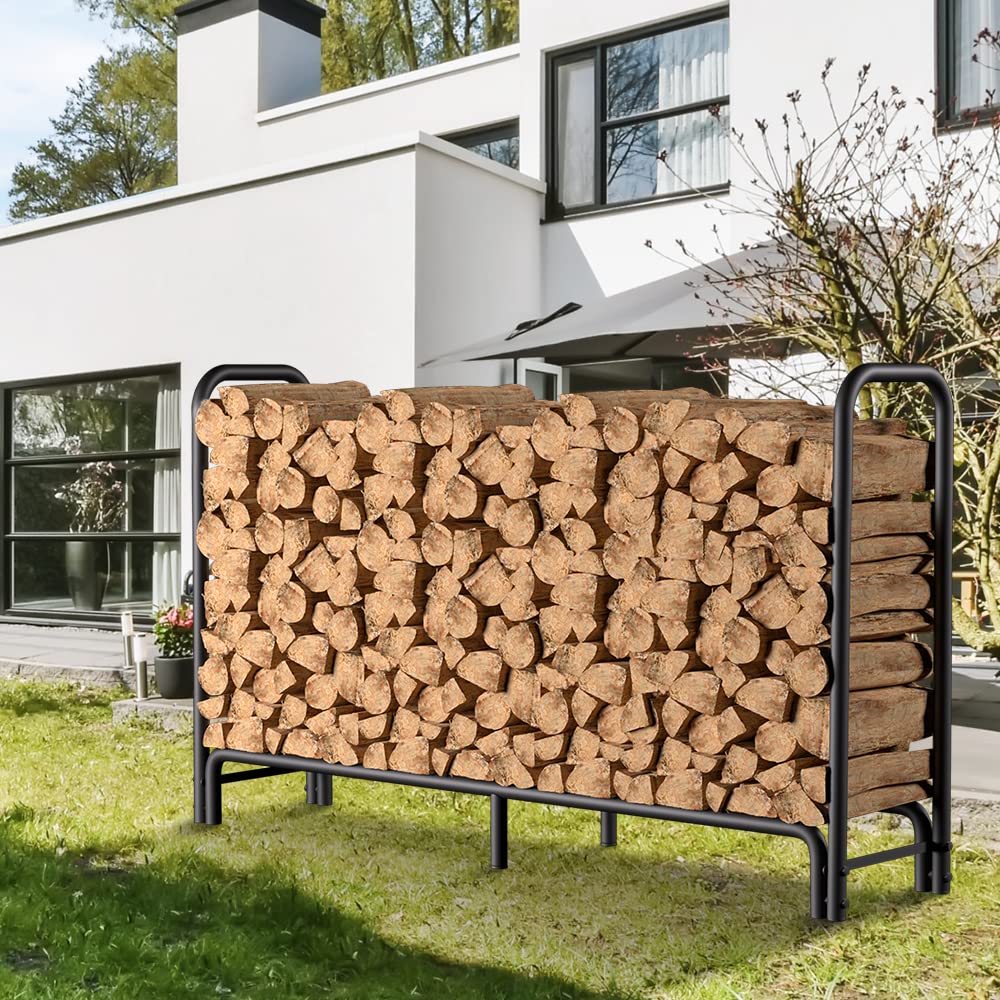 AMAGABELI Heavy-Duty 6ft Outdoor Firewood Rack with Waterproof Cover - Log Holder for Fireplace, Fire Pit & Wood Storage - Durable Black Steel Firewood Organizer for Patio, Backyard & Camping Use