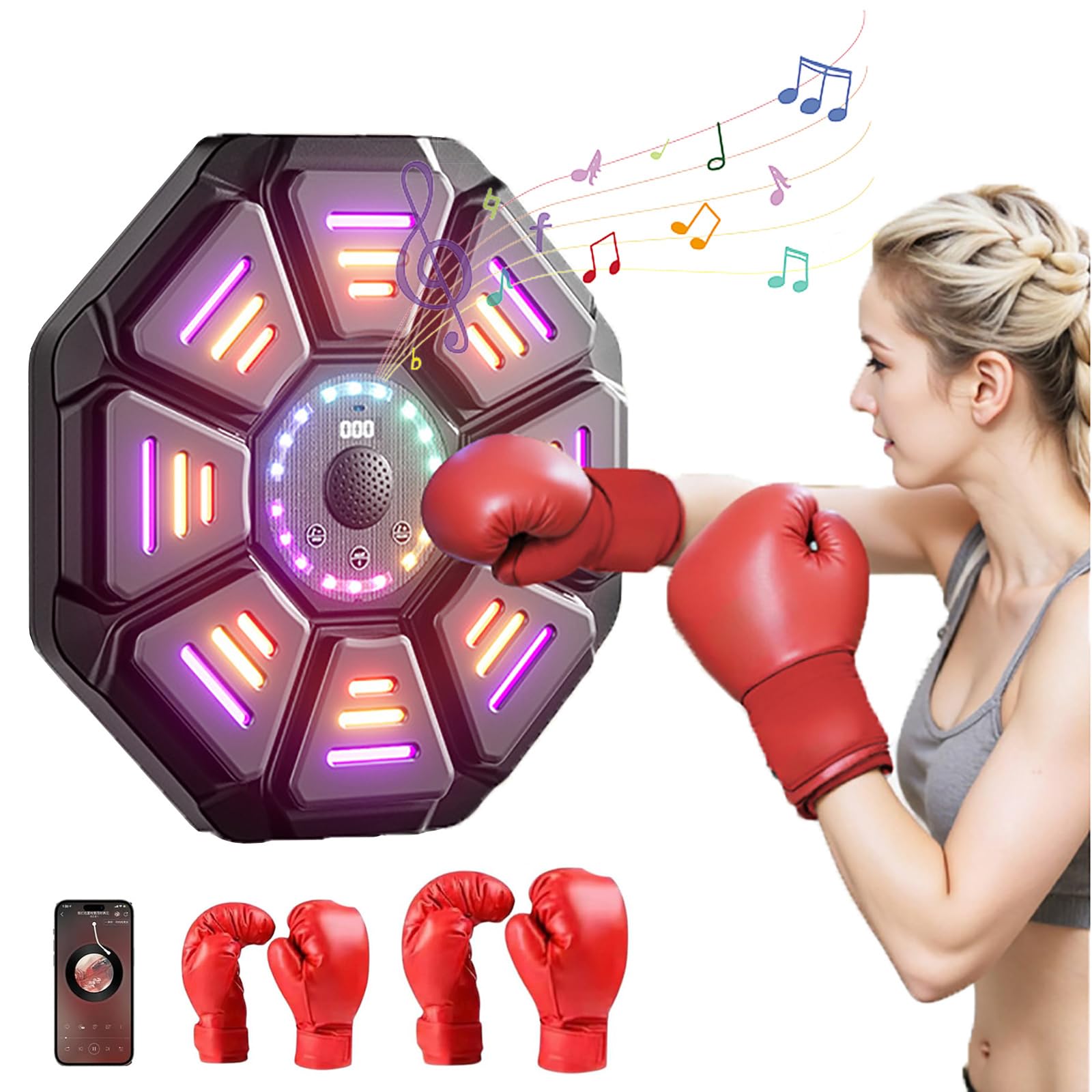2025 Smart Bluetooth Music Boxing Machine for Adults - Wall Mounted Punching Bag with Boxing Gloves, Home Gym Workout Equipment for Cardio & Strength Training | Perfect for Home Fitness, Stress Relief & Boxing Training