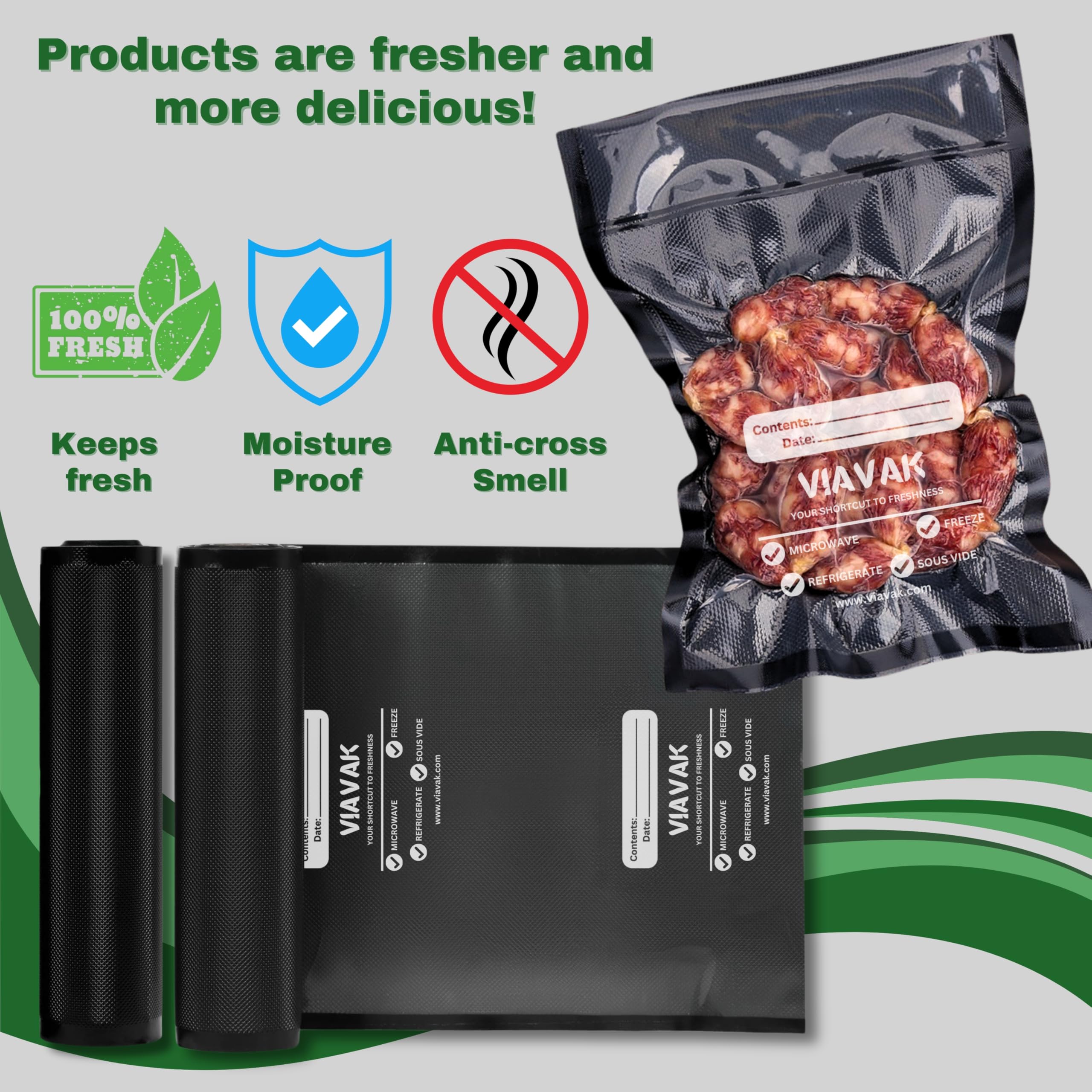 VIAVAK Commercial Grade Vacuum Sealer Rolls - 6 Rolls (3 Pack 8