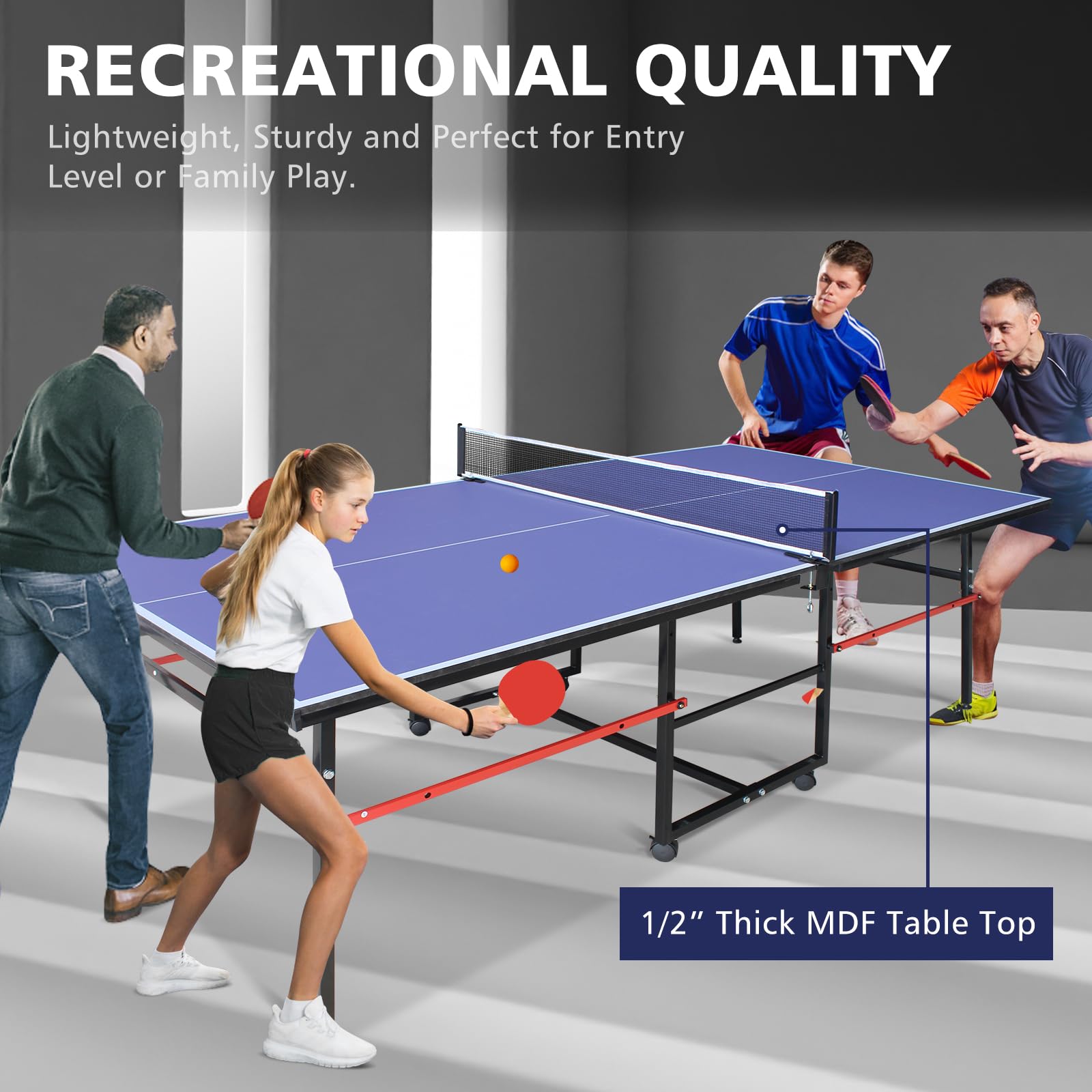 Premium Blue Folding Ping Pong Table with Wheels - Indoor & Outdoor Table Tennis Set Includes 2 Rackets, 3 Balls & Net - Perfect for Backyard Games, Family Fun & Sports Training