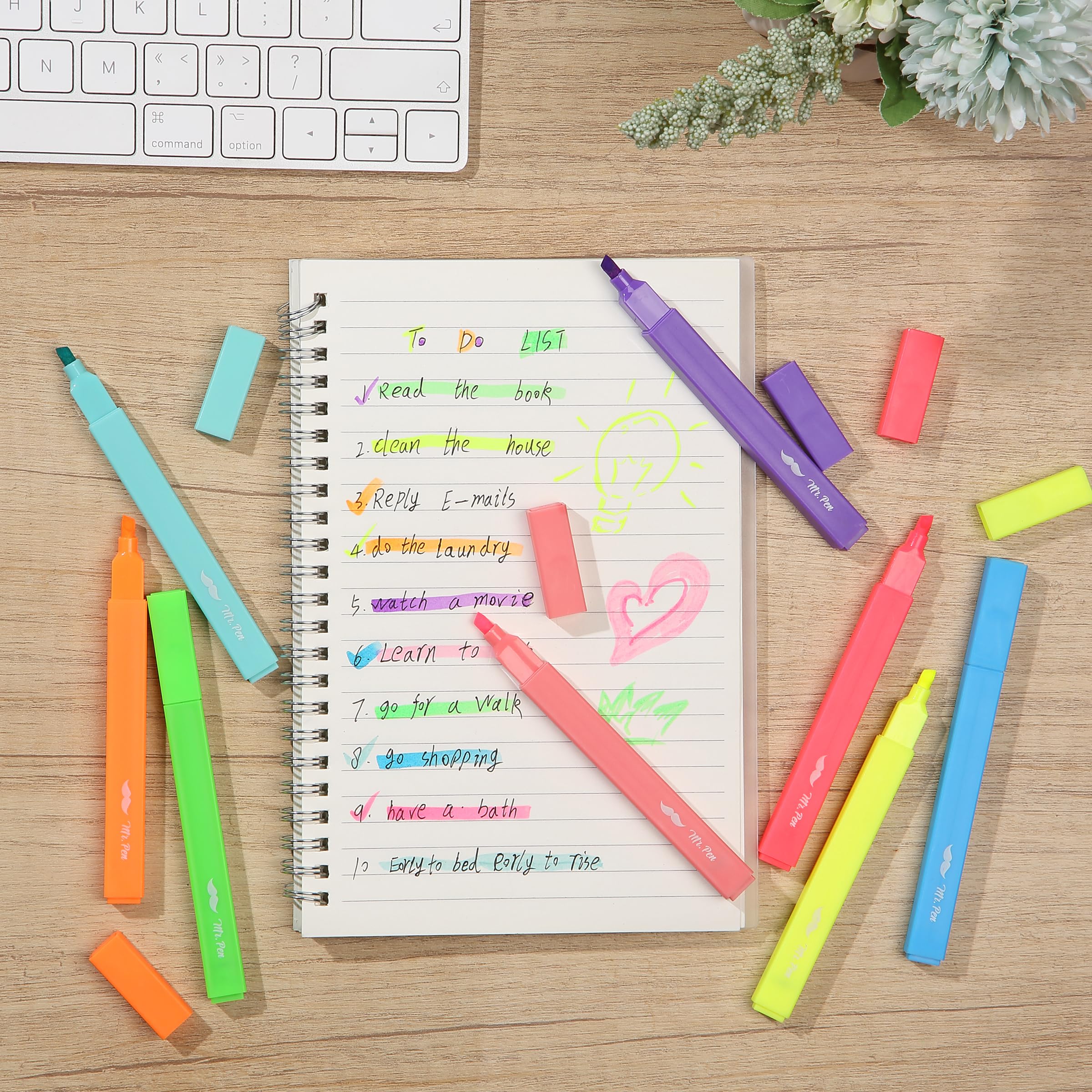 Mr. Pen Aesthetic Highlighters - 8 Pack Chisel Tip Fluorescent Markers, Vibrant No Bleed Bible Highlighters for Note Taking, Journaling & Bible Study | Perfect for Students, Office & Church Use