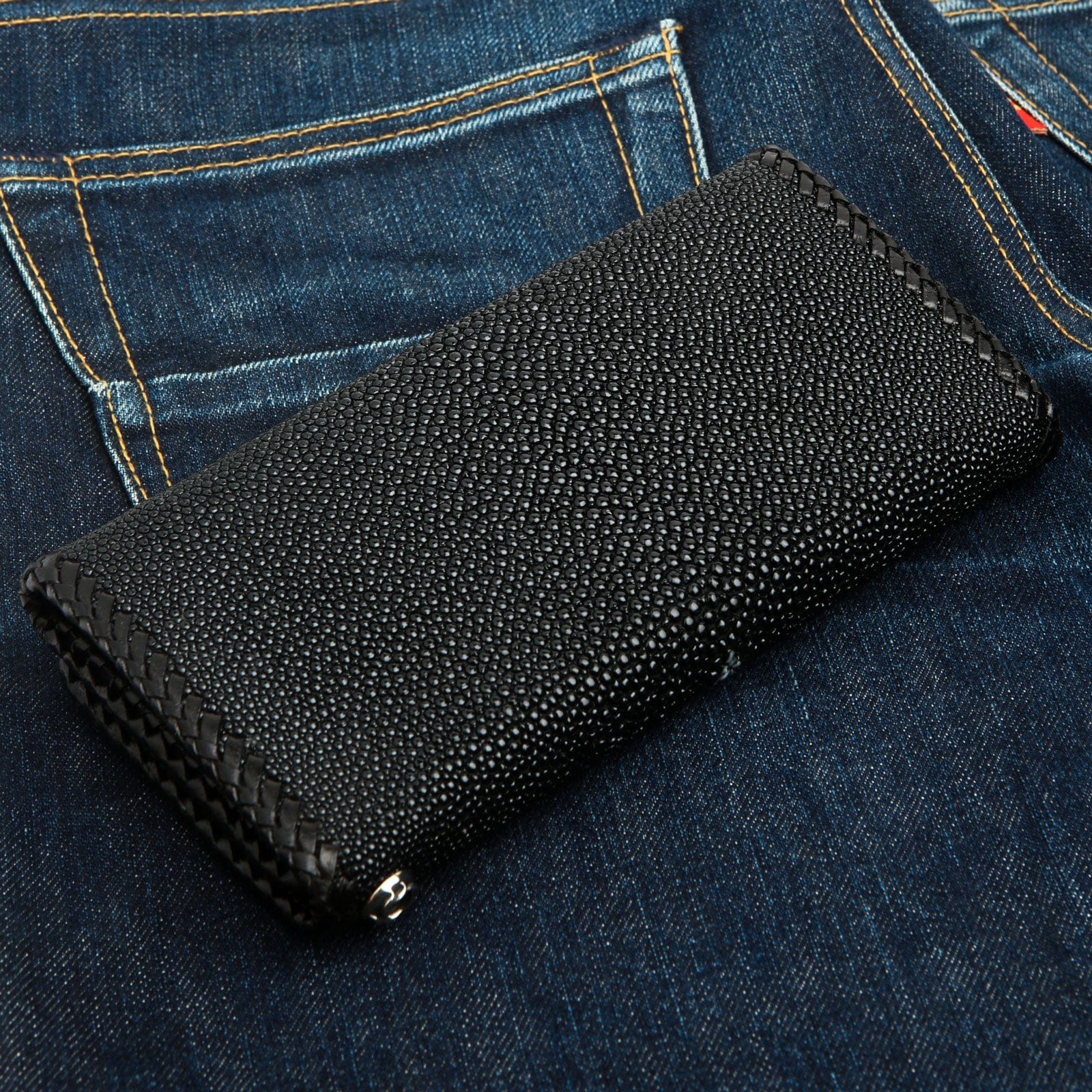 Premium Black Stingray Leather Trifold Wallet for Men - RFID Blocking Biker Wallet with Multiple Card Slots & ID Window - Perfect for Motorcycle Riders, Travel & Everyday Use