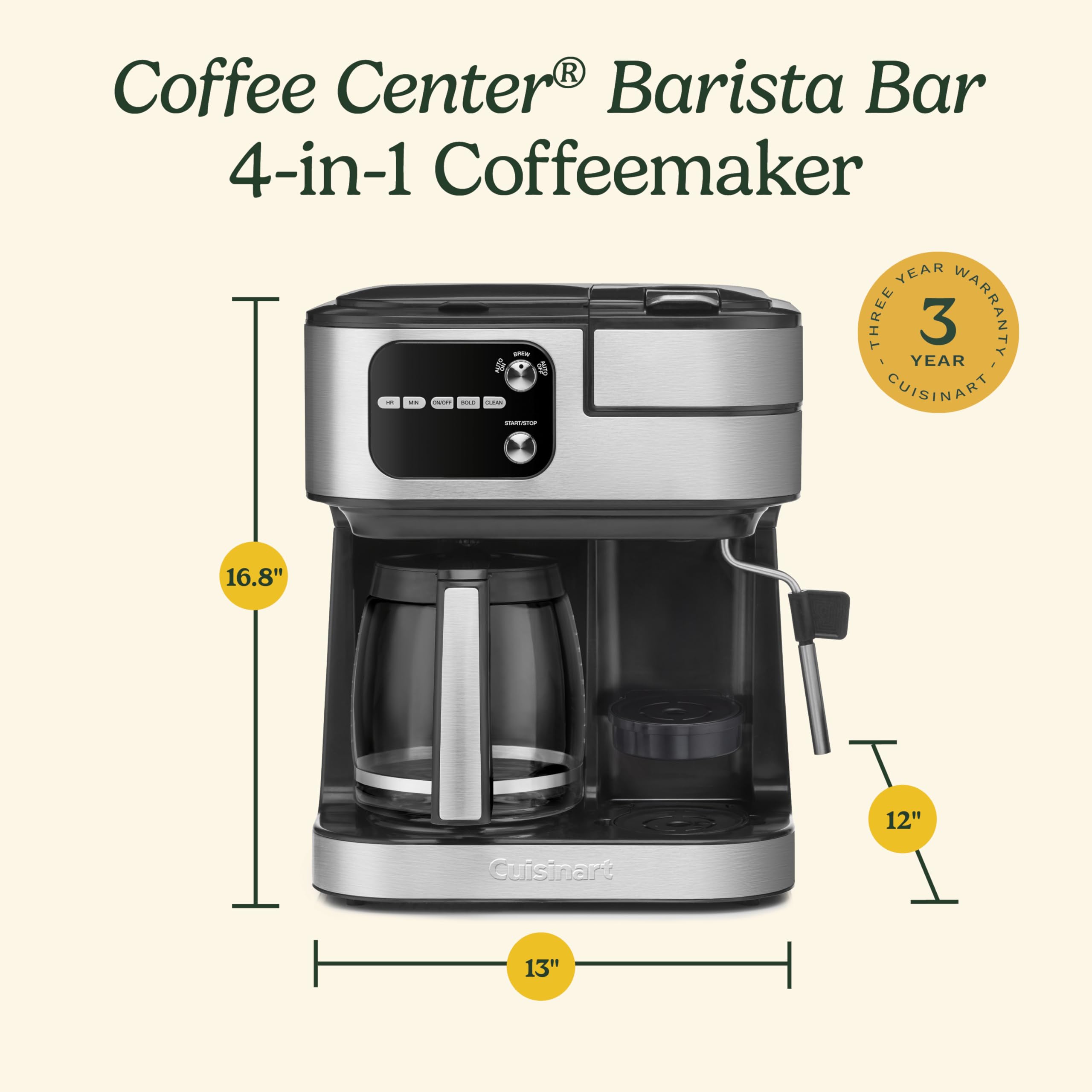 Premium Cuisinart 4-in-1 Coffee Maker Machine - Single Serve, Espresso & Nespresso Capsule Compatible with 12-Cup Glass Carafe (Black, SS-4N1NAS) - Perfect for Home Barista, Office Coffee Station & Entertaining Guests