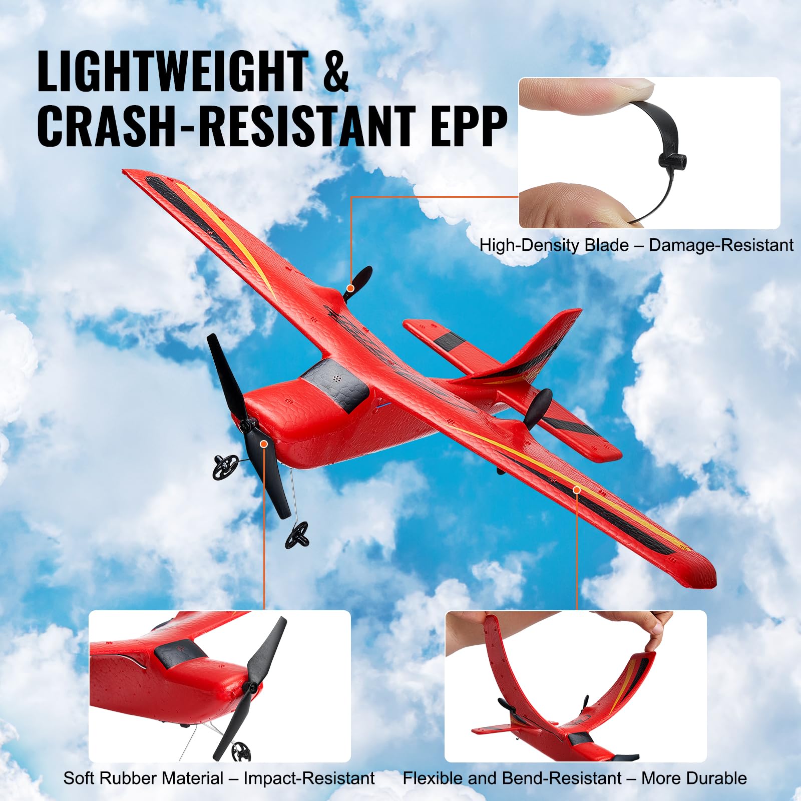 VEVOR 2.4GHz 2CH RC Airplane with 6-Axis Gyro Stabilizer - Ready to Fly Remote Control Glider with 2 Batteries - Best RC Plane Toy for Adults & Kids Beginners - Perfect Birthday & Christmas Gift for Outdoor Flying Fun