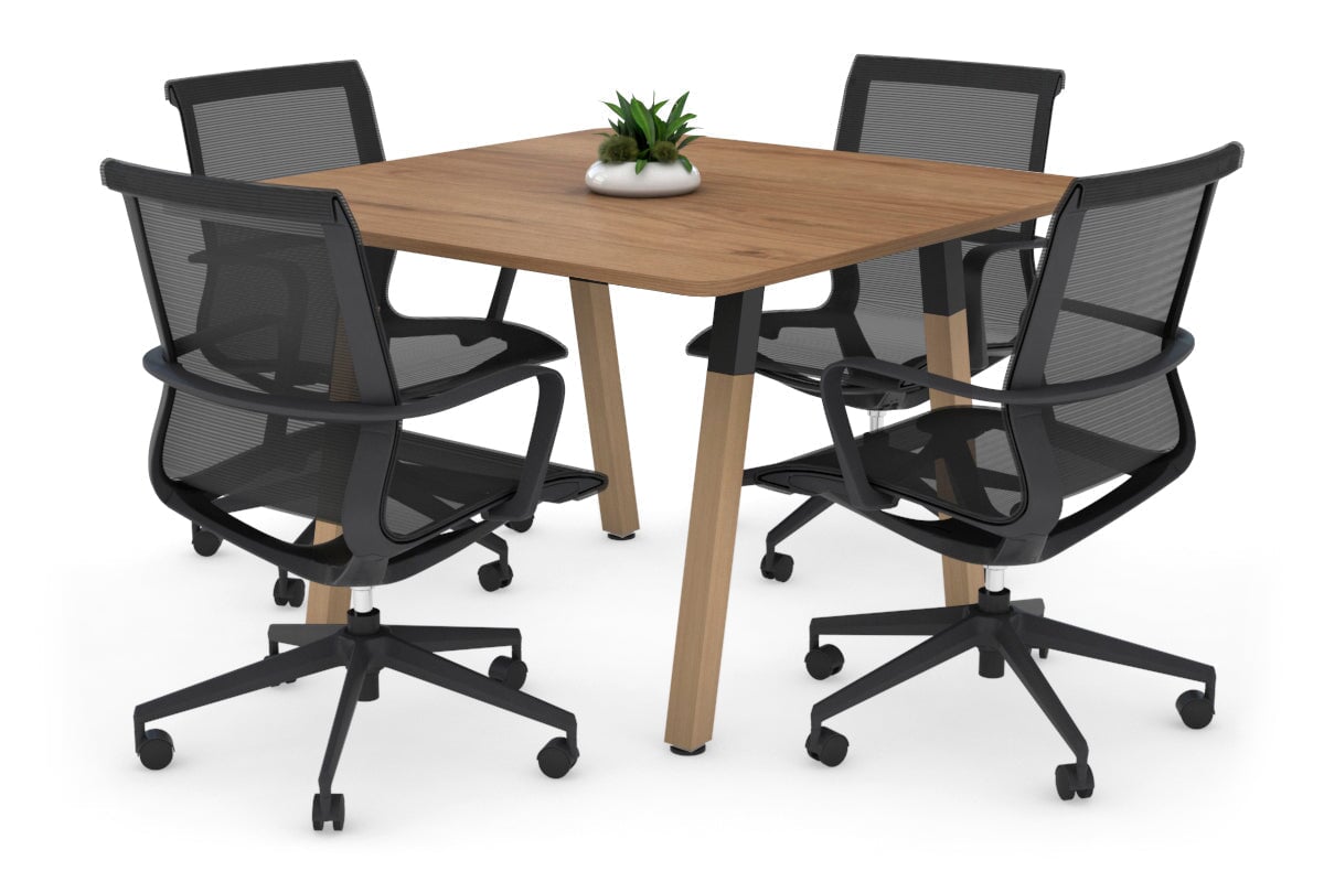Modern Boardroom Table with Quadro A Wood Legs & Rounded Corners - 1100L x 1100W Conference Table for Office Meetings & Executive Workspaces